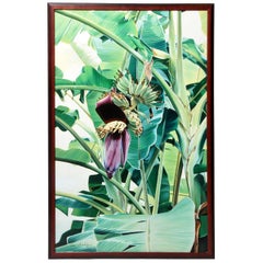 Pittura a olio di un albero di banane in fiore
