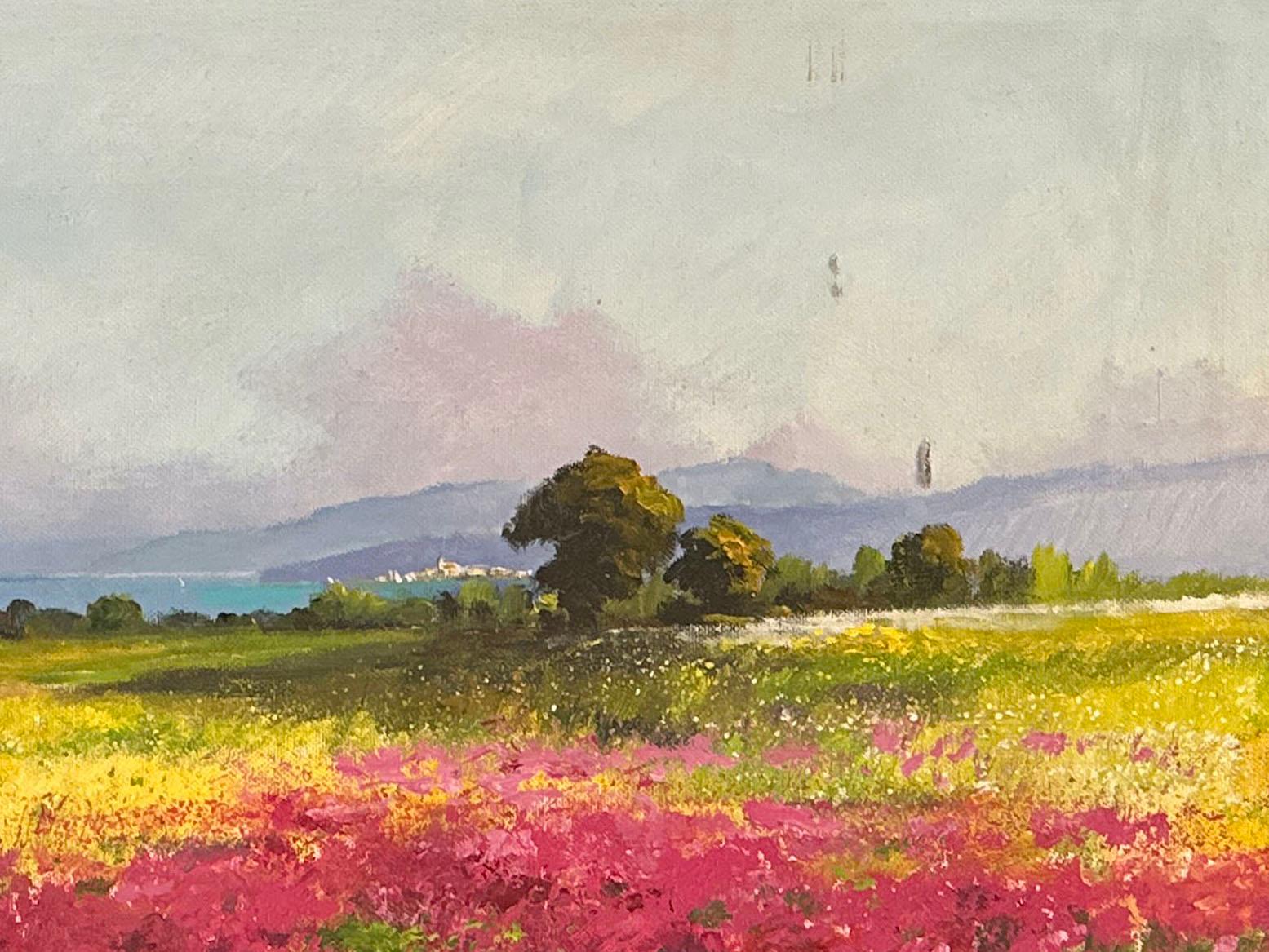 Art Deco Oil Painting of a Beautiful Flower Landscape   For Sale
