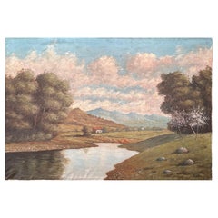 Peinture à l'huile d'un beau paysage avec une ferme