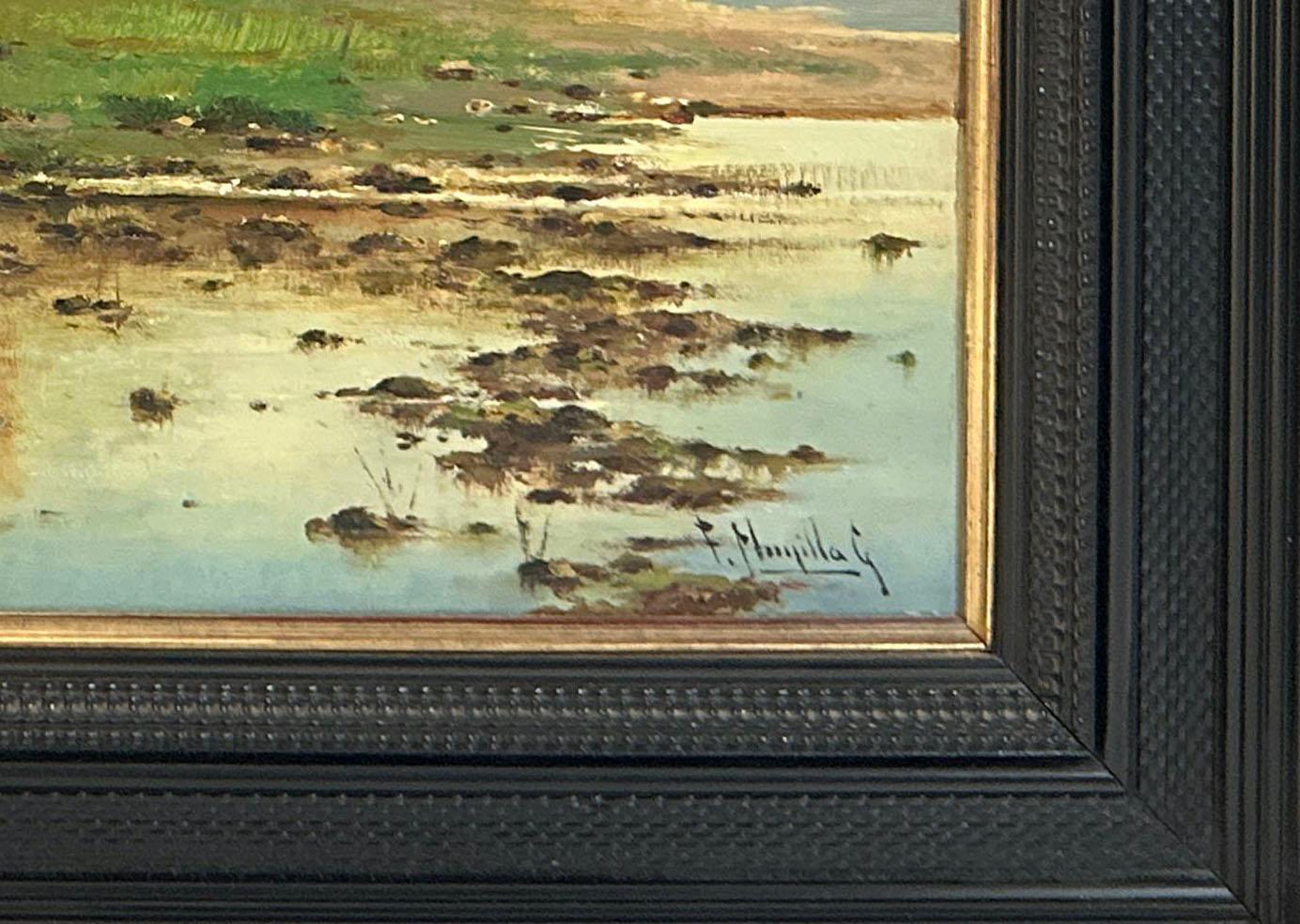 Spanish Oil Painting of a Beautiful Landscape with a Lake For Sale
