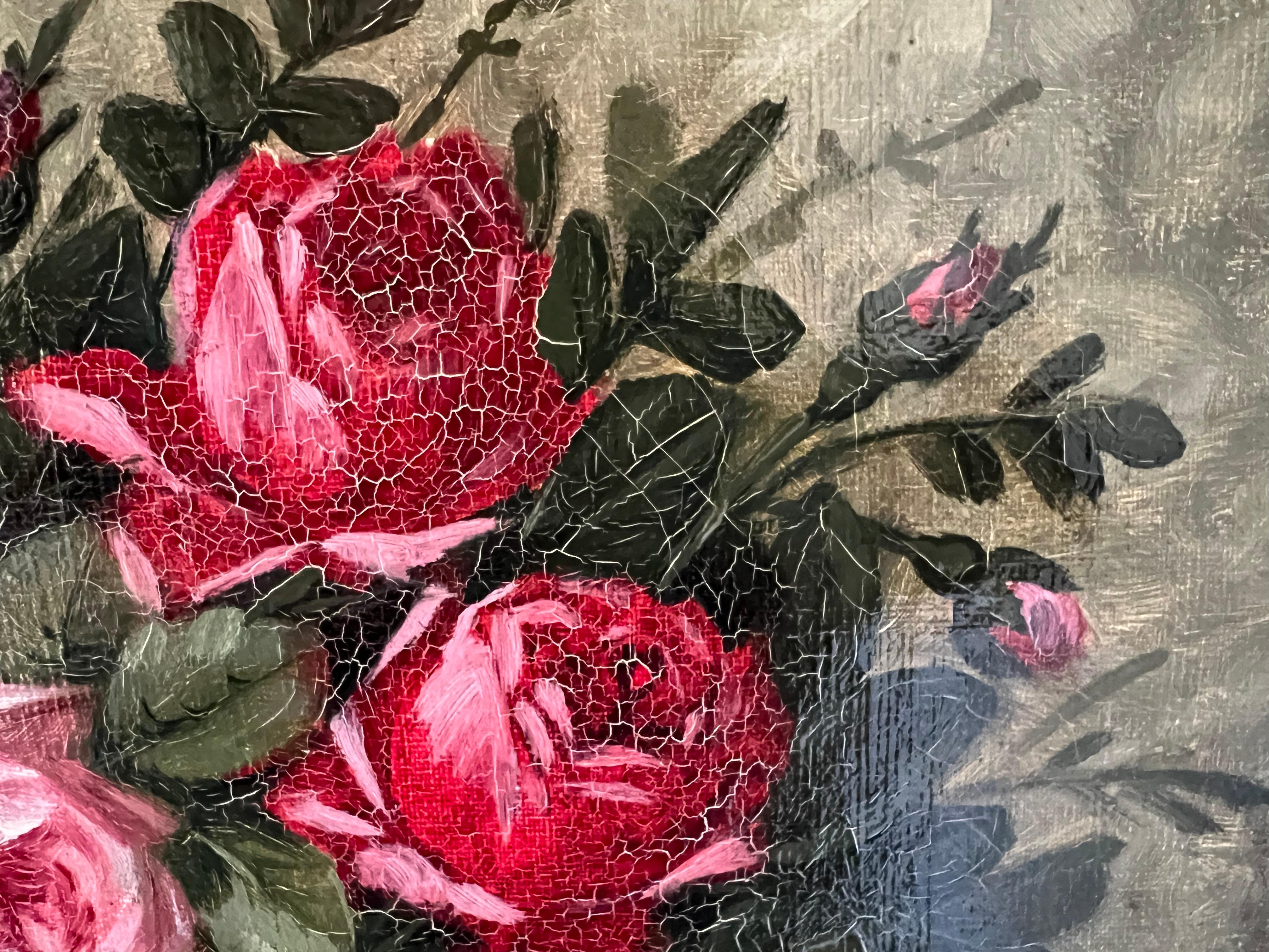 Pintura al óleo de un ramo de peonías y rosas por Auguste Gondois XIX Lienzo en venta