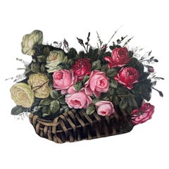 Oil painting of a bouquet of peonies and roses by Auguste Gondois 19th