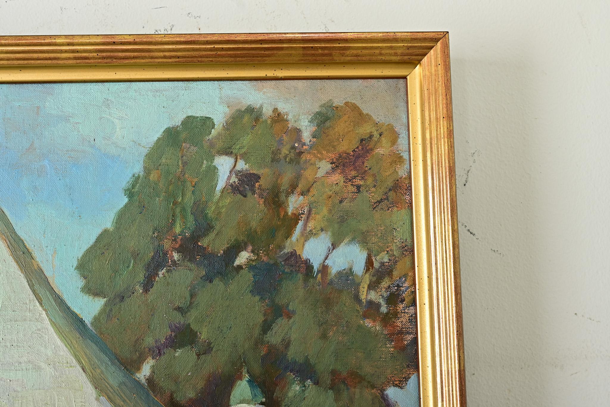 Oil Painting of a Churchyard by Lucien Quenard For Sale 3