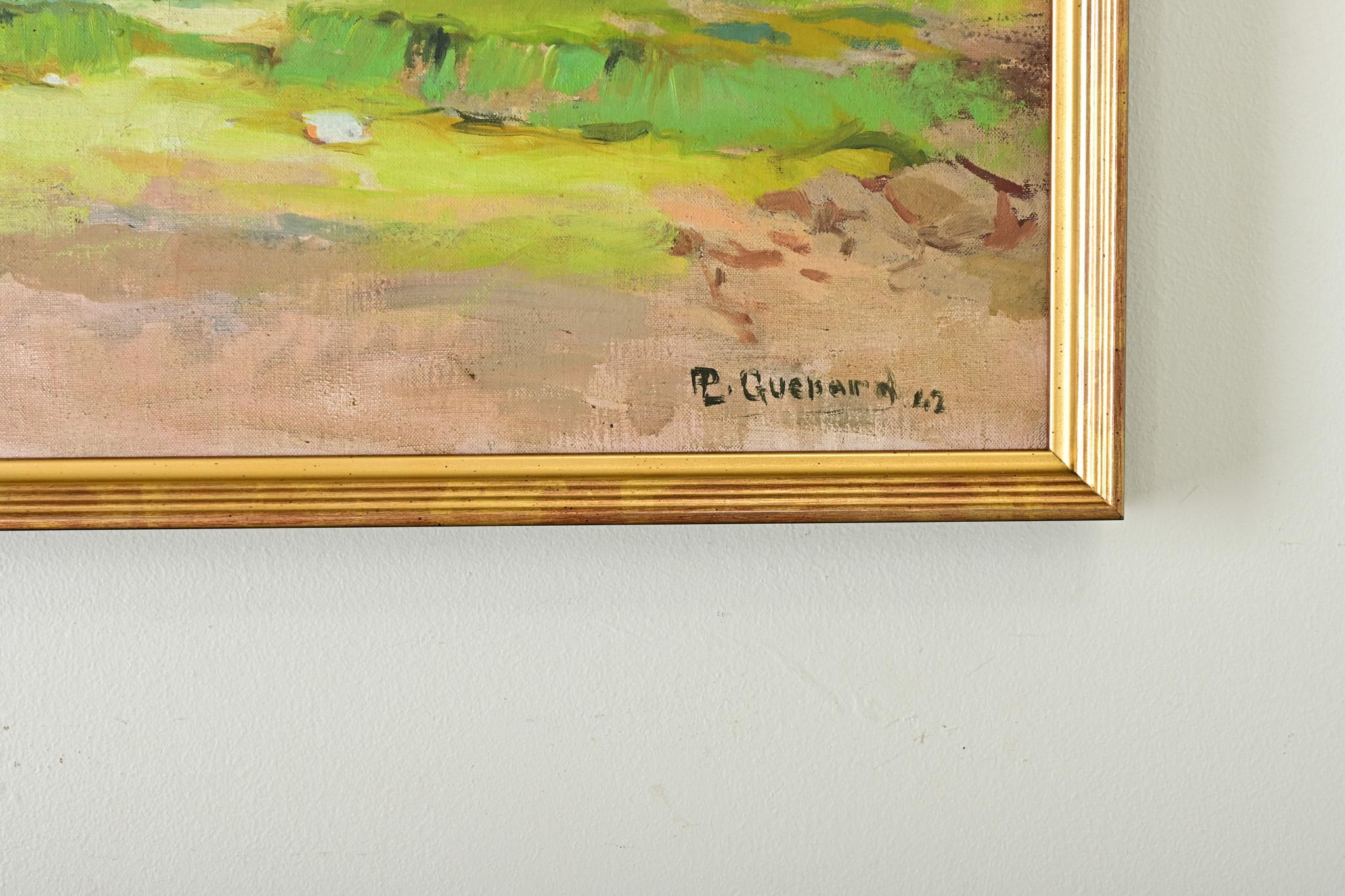 Oil Painting of a Churchyard by Lucien Quenard In Good Condition For Sale In Baton Rouge, LA