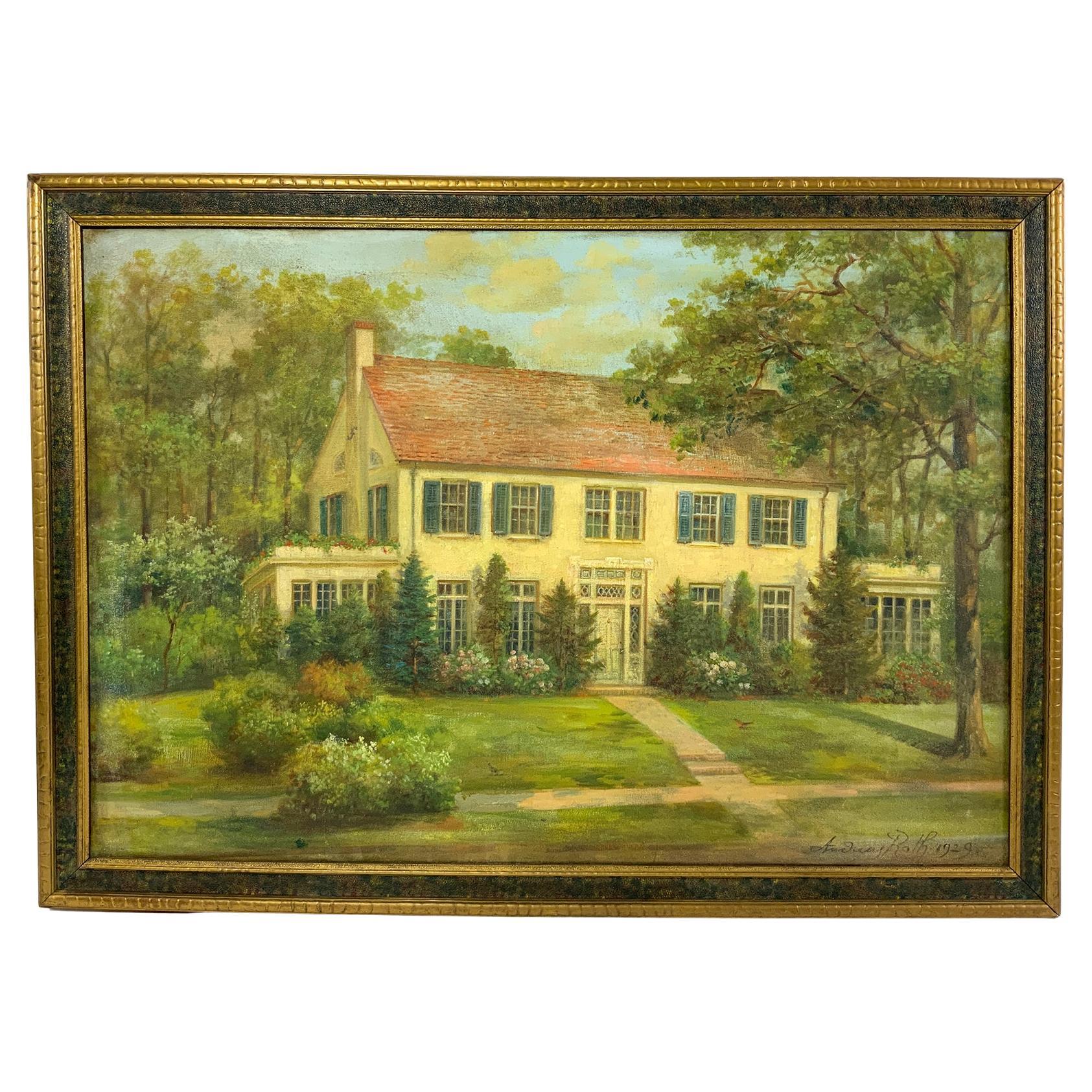Oil Painting Of A Colonial Home