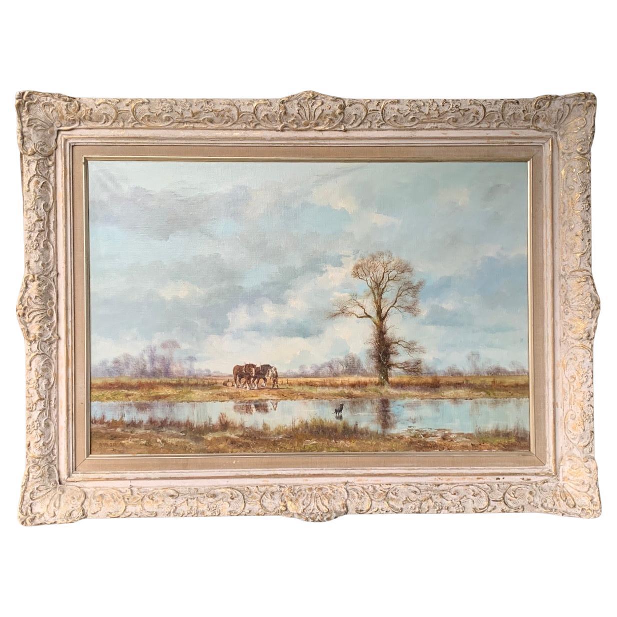 Oil Painting Of A Country Scene With Horses