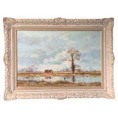 Pittura a olio di una scena di campagna con cavalli