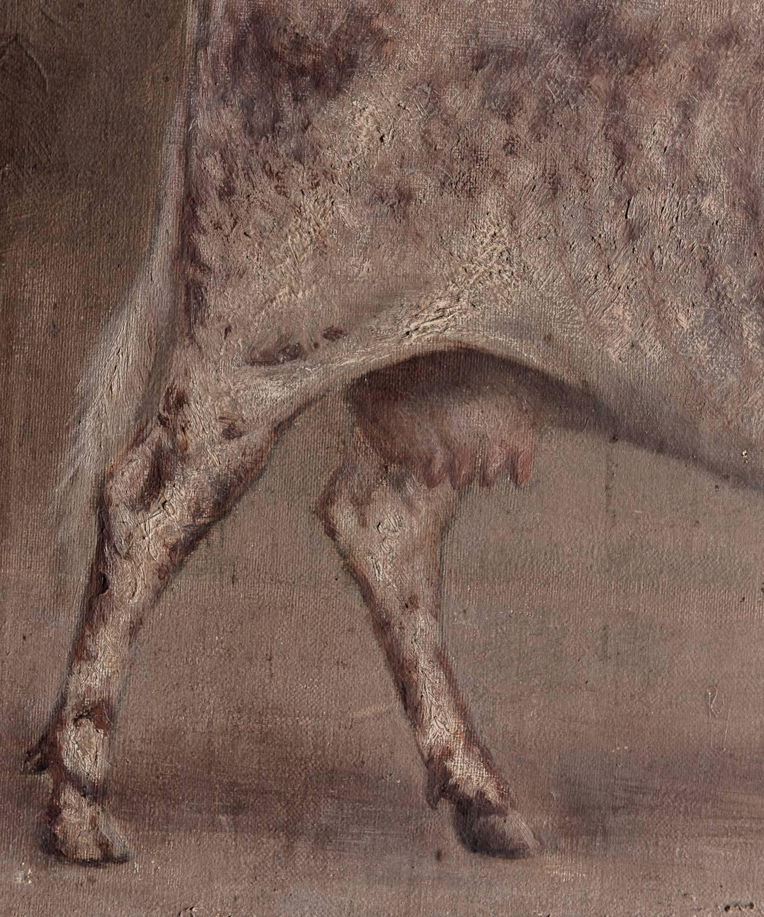 Hand-Painted Oil Painting of a Cow, 1903