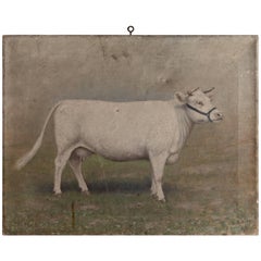 Antique Oil Painting of a Cow, 1913