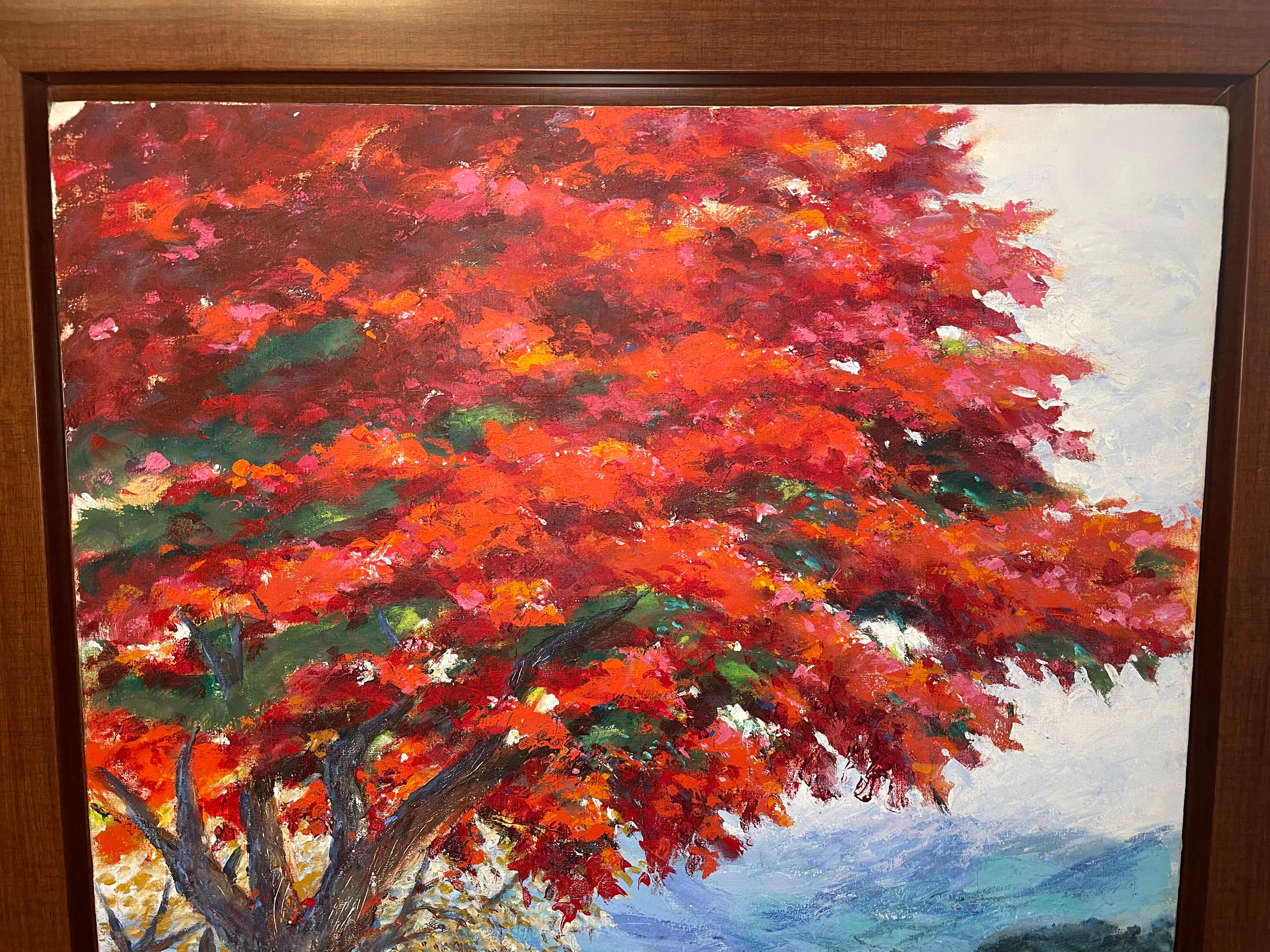 Pittura a olio di un albero fiammeggiante in vendita 11