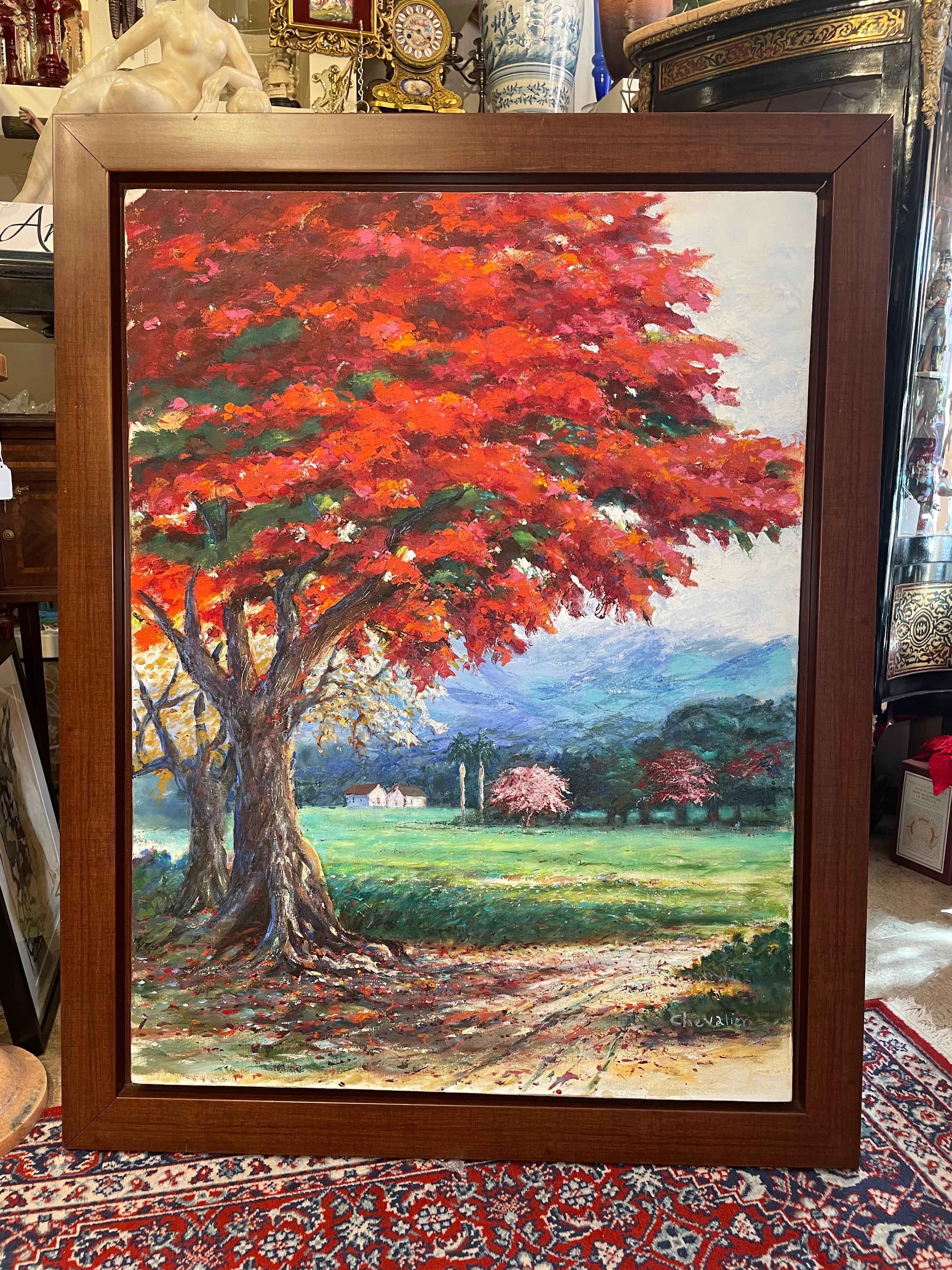 Pittura a olio di un albero fiammeggiante In condizioni buone in vendita a Guaynabo, PR