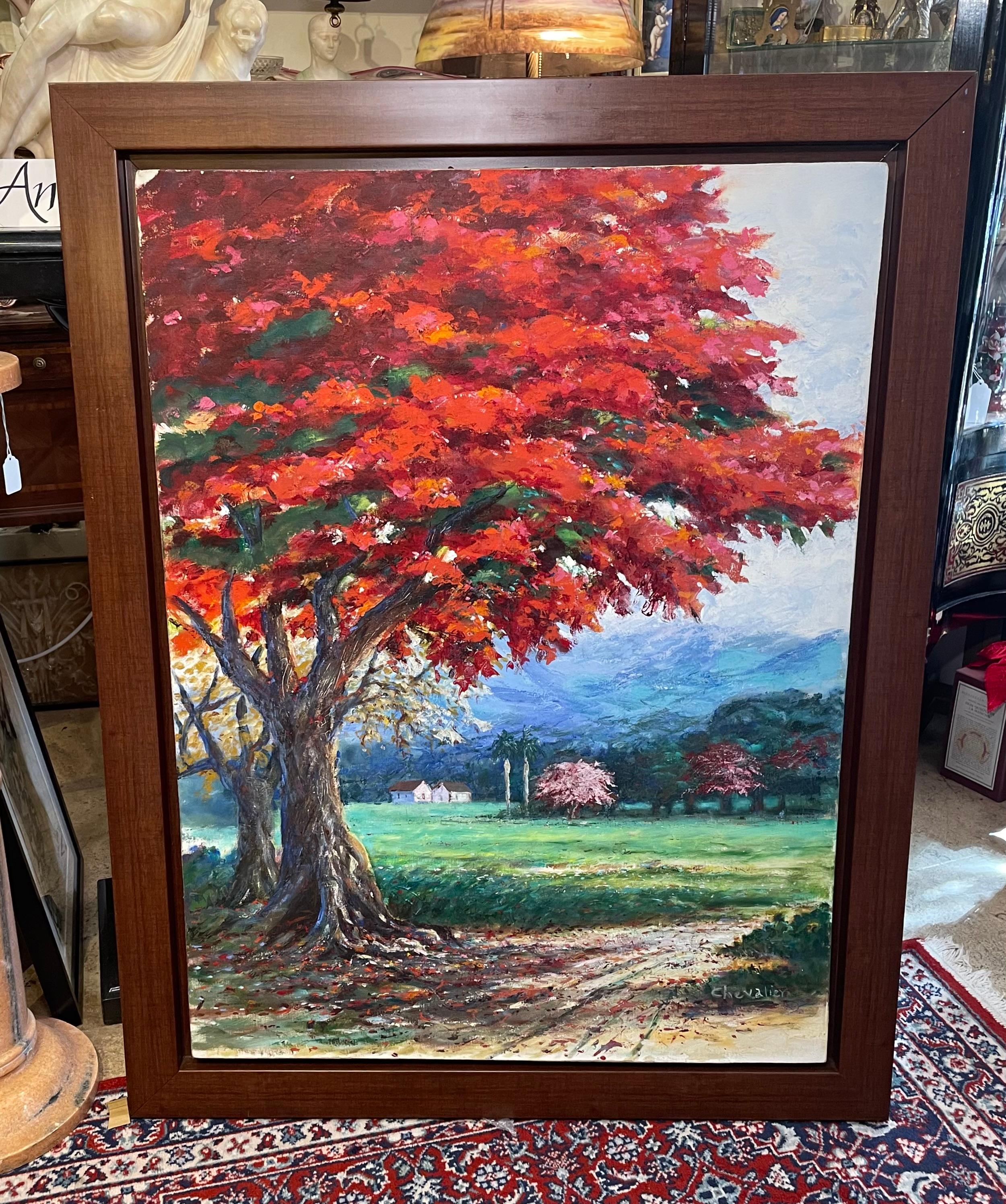 Pittura a olio di un albero fiammeggiante in vendita 2