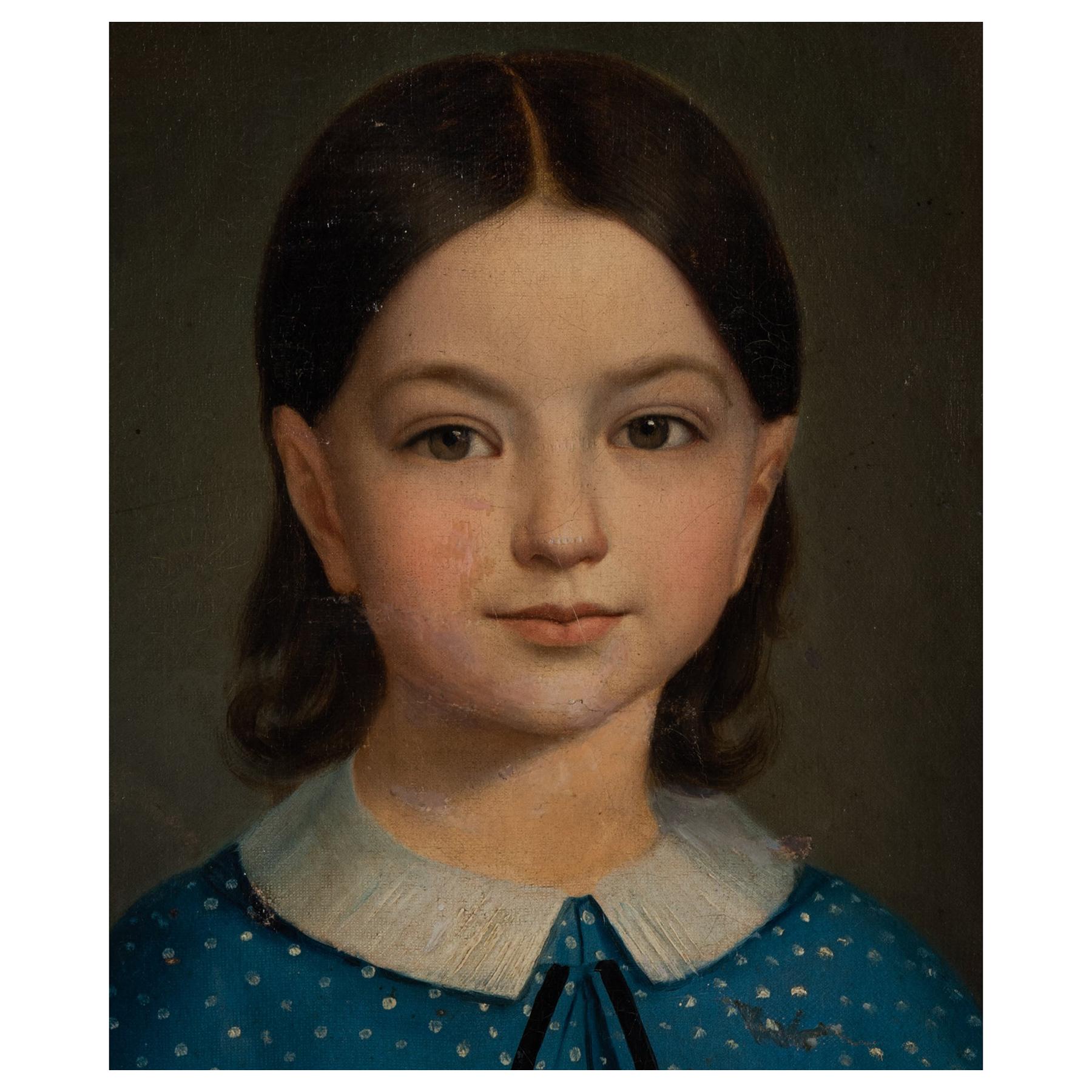 Oil Painting of a Girl in Blue Dress
