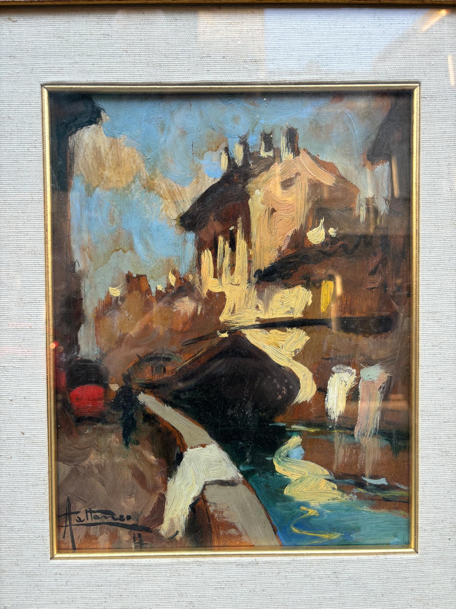 Oil painting depicting a glimpse of the city of Milan, created by Achille Cattaneo in the early 20th century.

Ø 43 cm h 49 cm

Achille Cattaneo (1872-1931) was an Italian painter, known for his urban views of Milan and Venice, as well as church