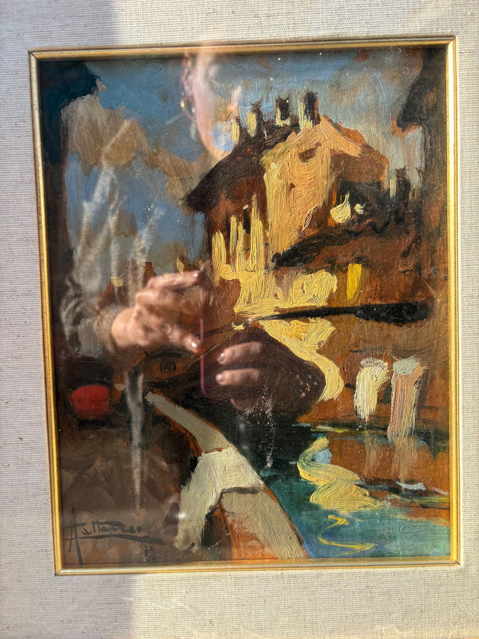 Oil Painting of a Glimpse of Milan by Achille Cattaneo Early Twentieth Century In Good Condition In Milano, MI