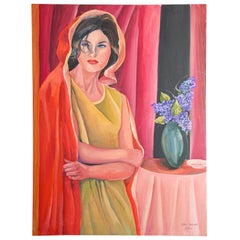 Used Oil Painting of an Asian Lady by Geri Perlman, 1993