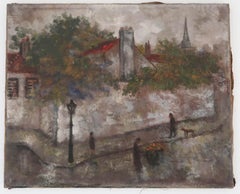 Pintura al óleo de una escena callejera de París, por Isaac Lichtenstein. Fechado en 1924