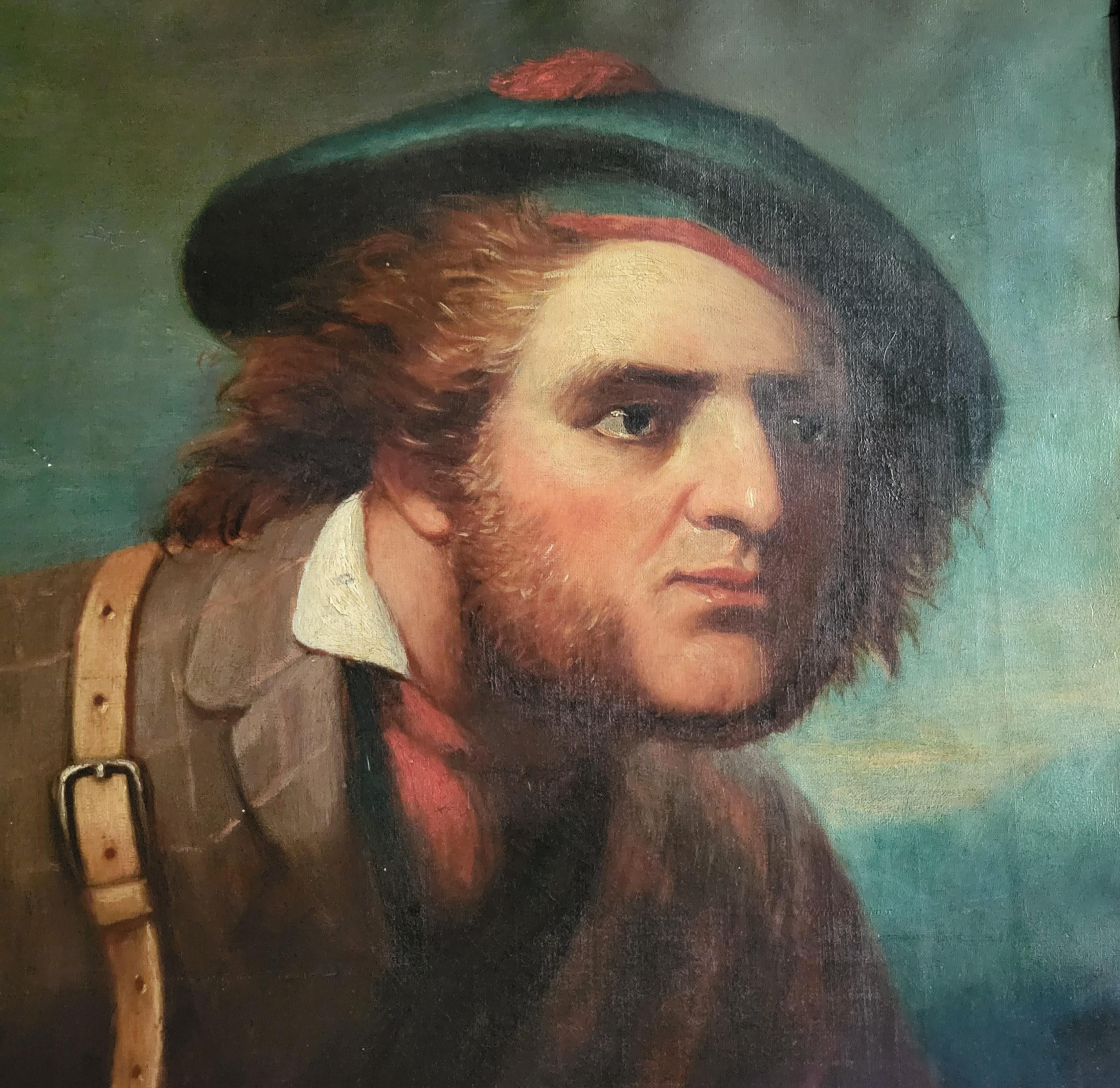 Oil painting of a Scottish gentleman hunter In Distressed Condition For Sale In Cheltenham, GB