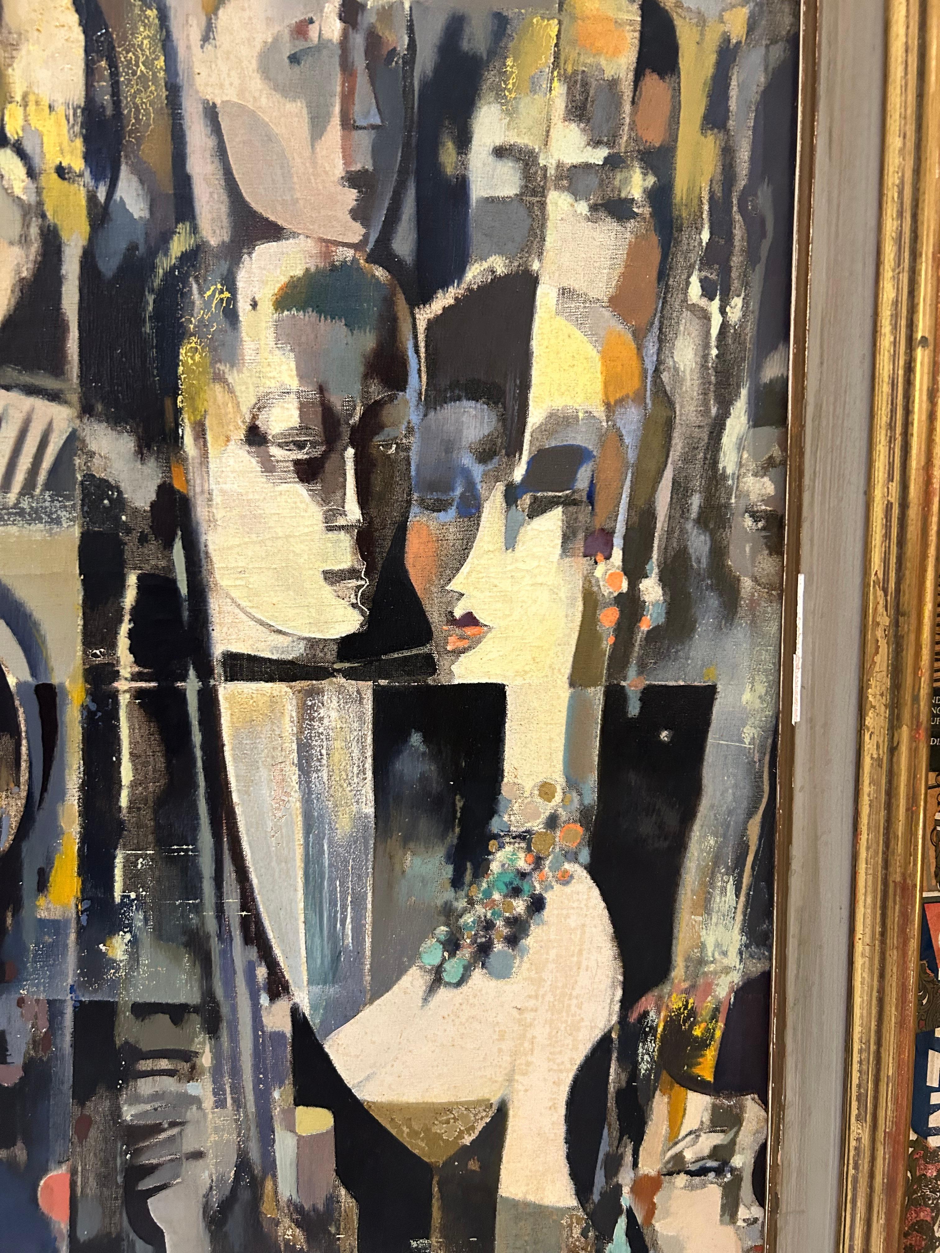 Peinture à l'huile d'une scène de soirée par Jean-Théobald Jacus, C.C. 1950 en vente 5