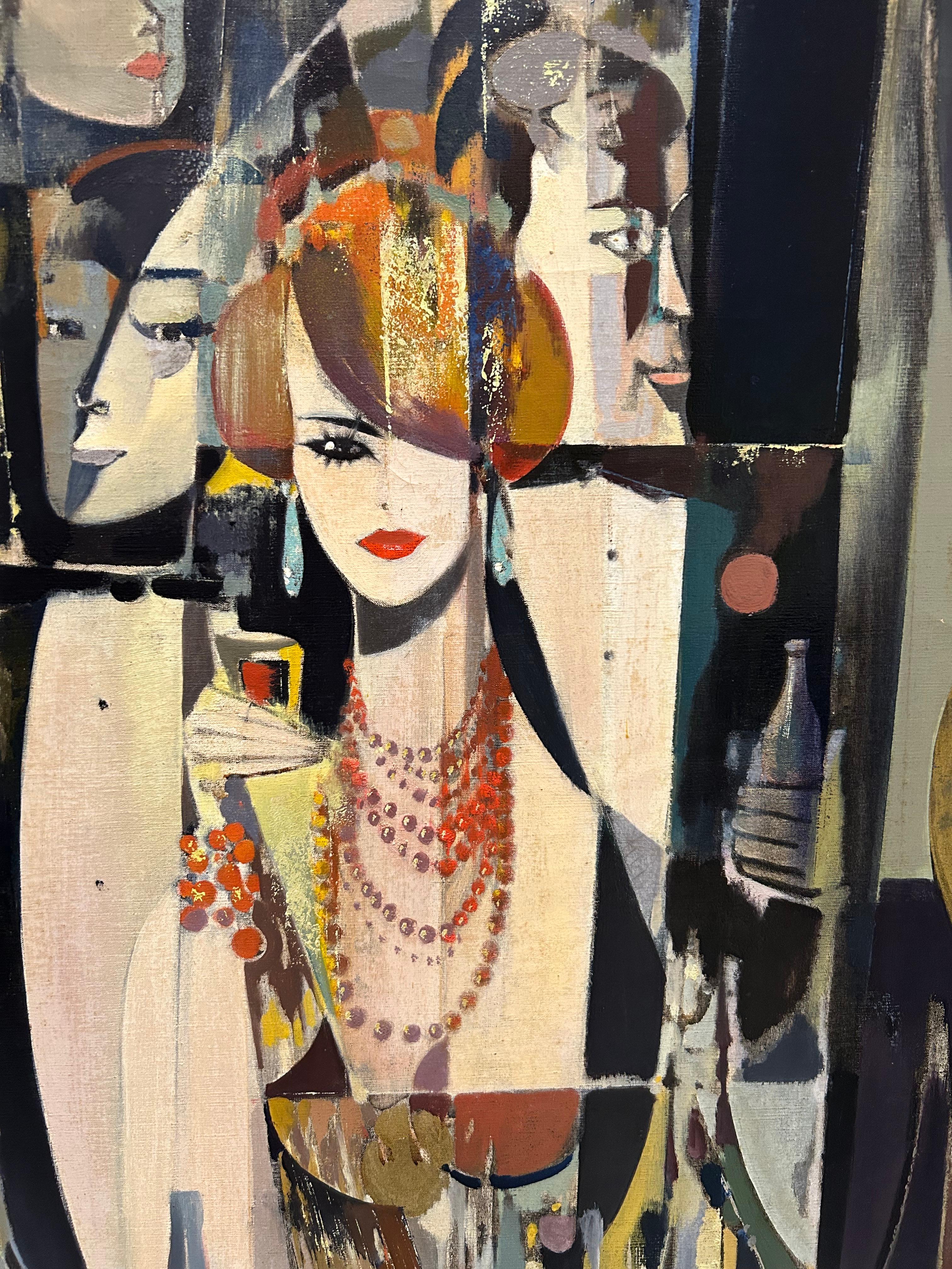 Peinture à l'huile d'une scène de soirée par Jean-Théobald Jacus, C.C. 1950 en vente 8