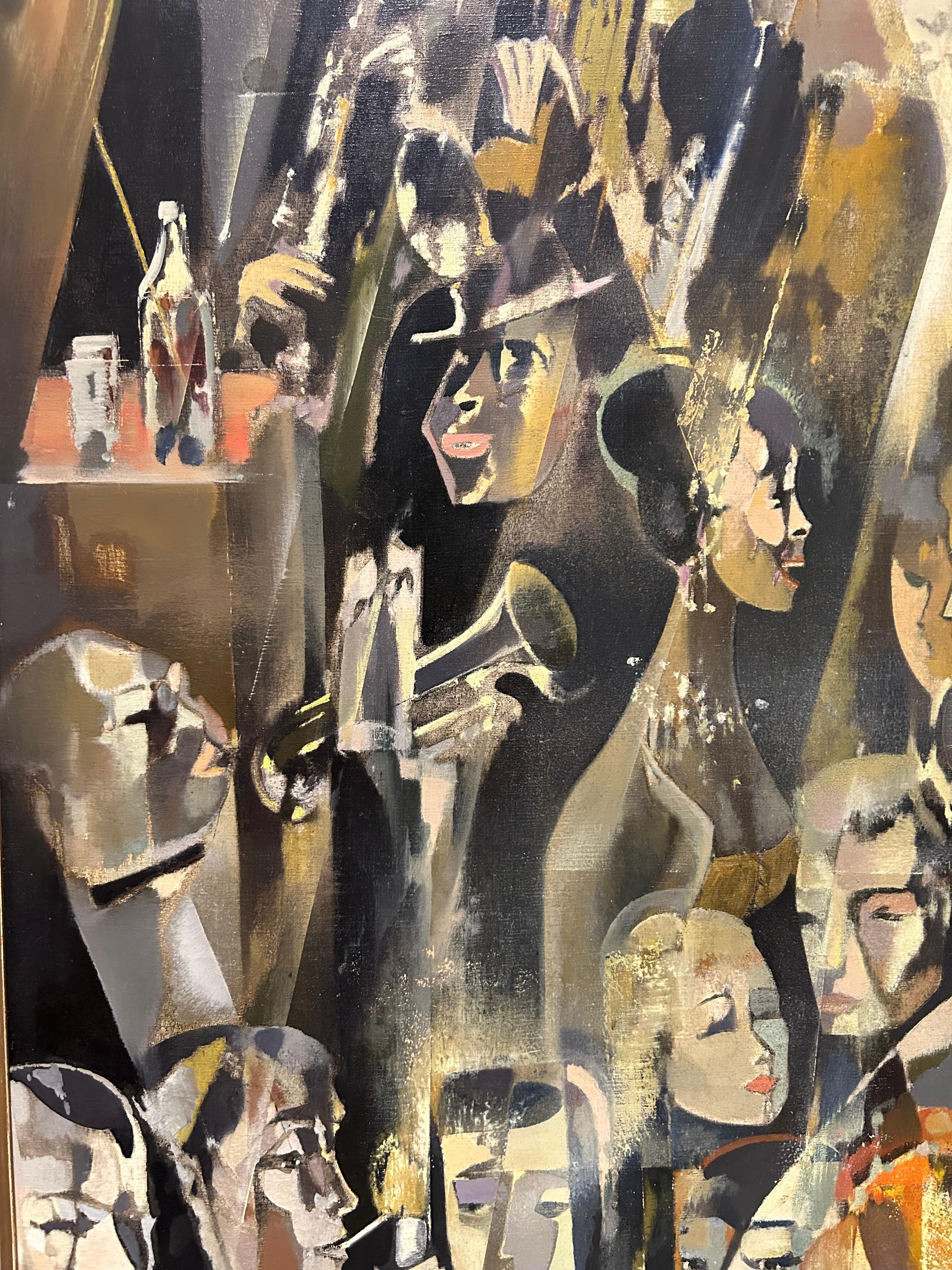 Peinture à l'huile d'une scène de soirée par Jean-Théobald Jacus, C.C. 1950 en vente 9