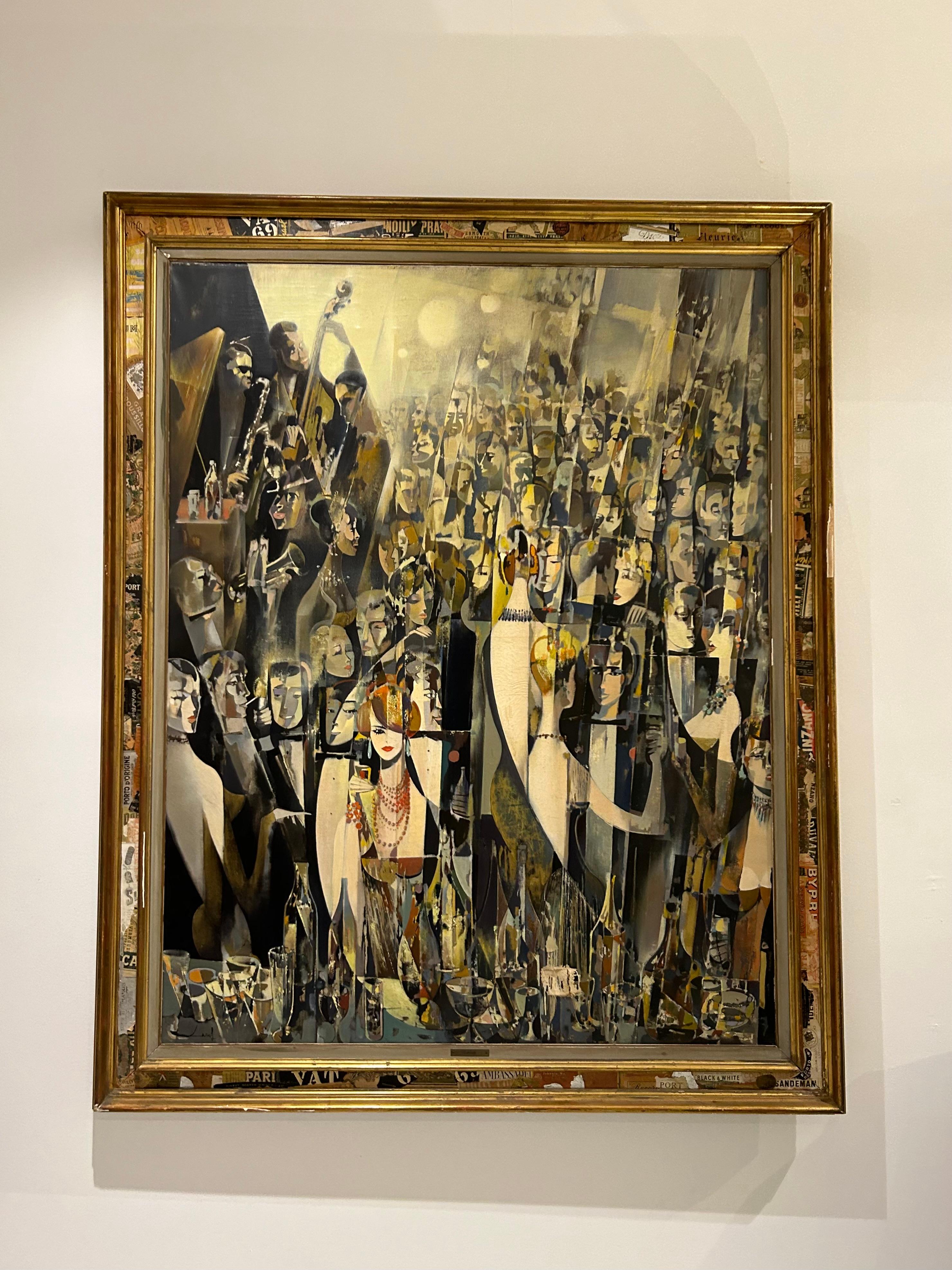 Toile Peinture à l'huile d'une scène de soirée par Jean-Théobald Jacus, C.C. 1950 en vente