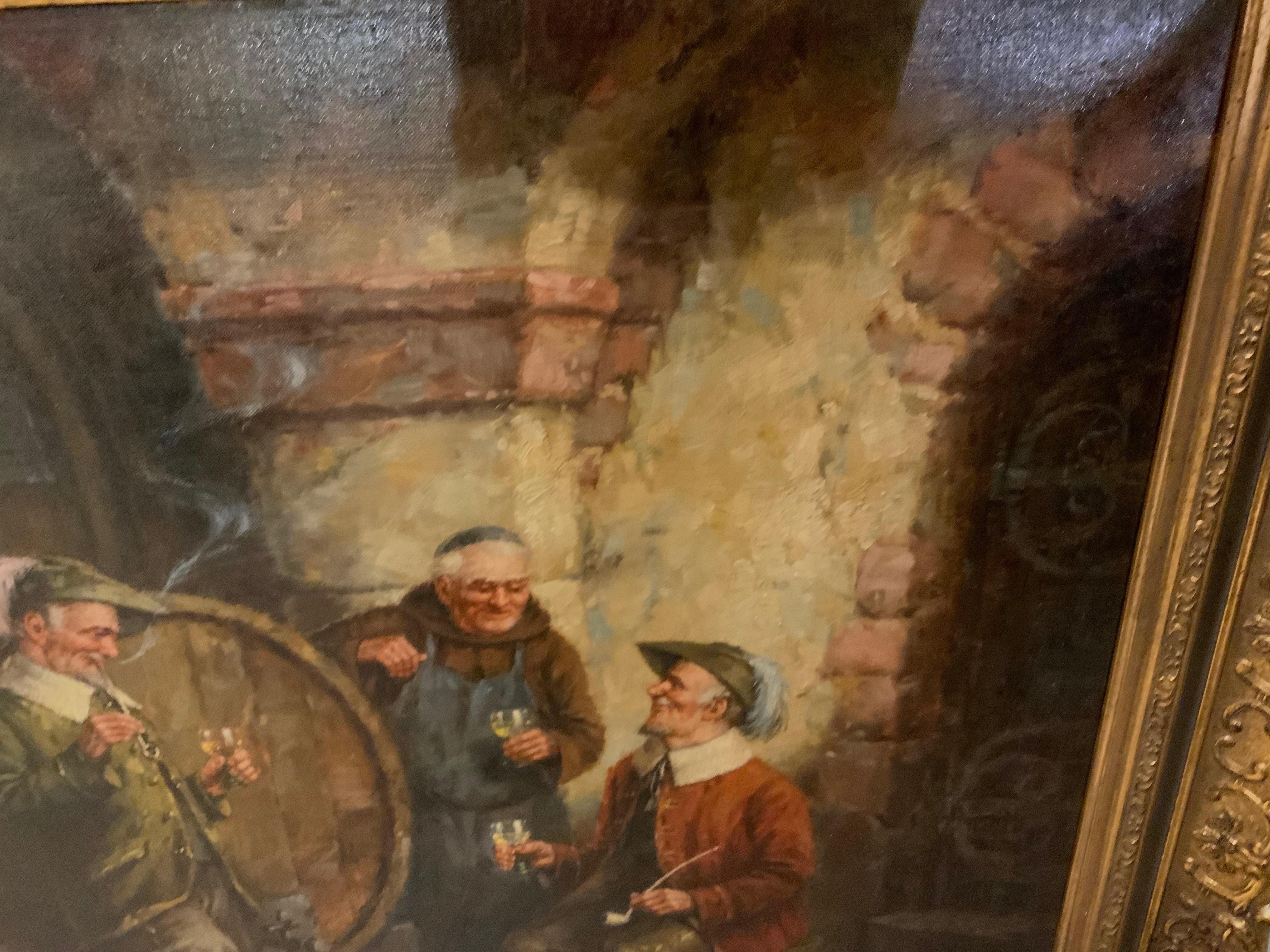 German Oil painting of a tavern scene by Hein Van Doren For Sale