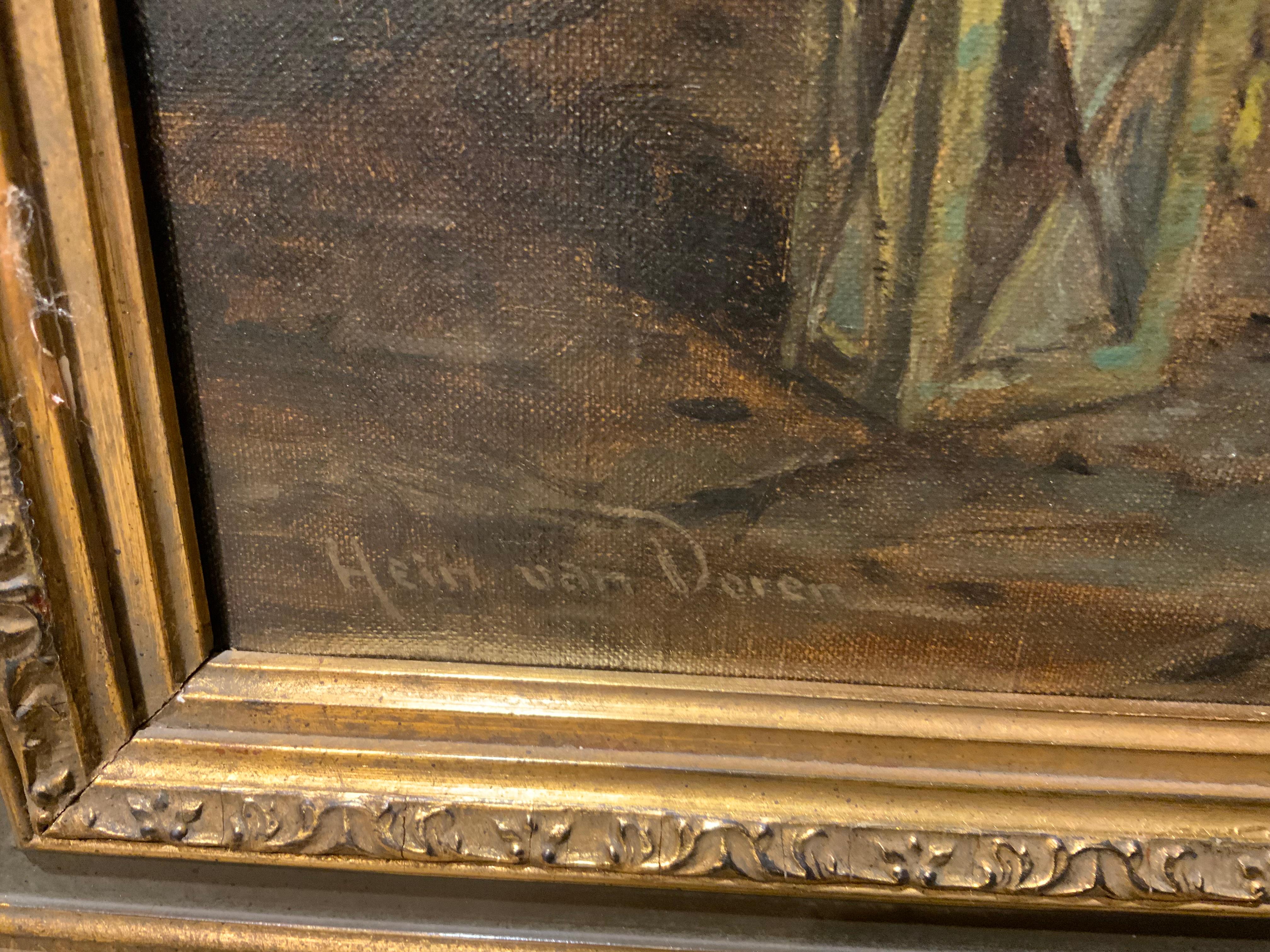 19th Century Oil painting of a tavern scene by Hein Van Doren For Sale