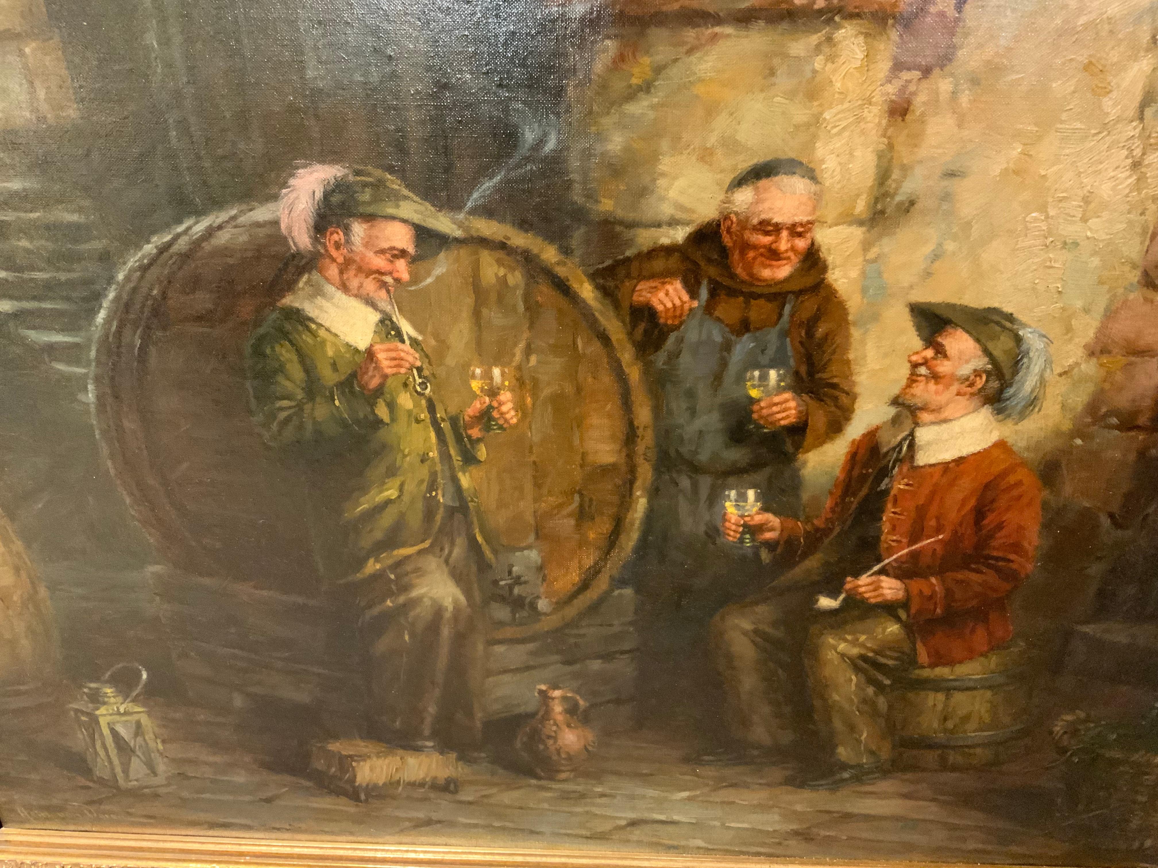 Oil painting of a tavern scene by Hein Van Doren For Sale 1