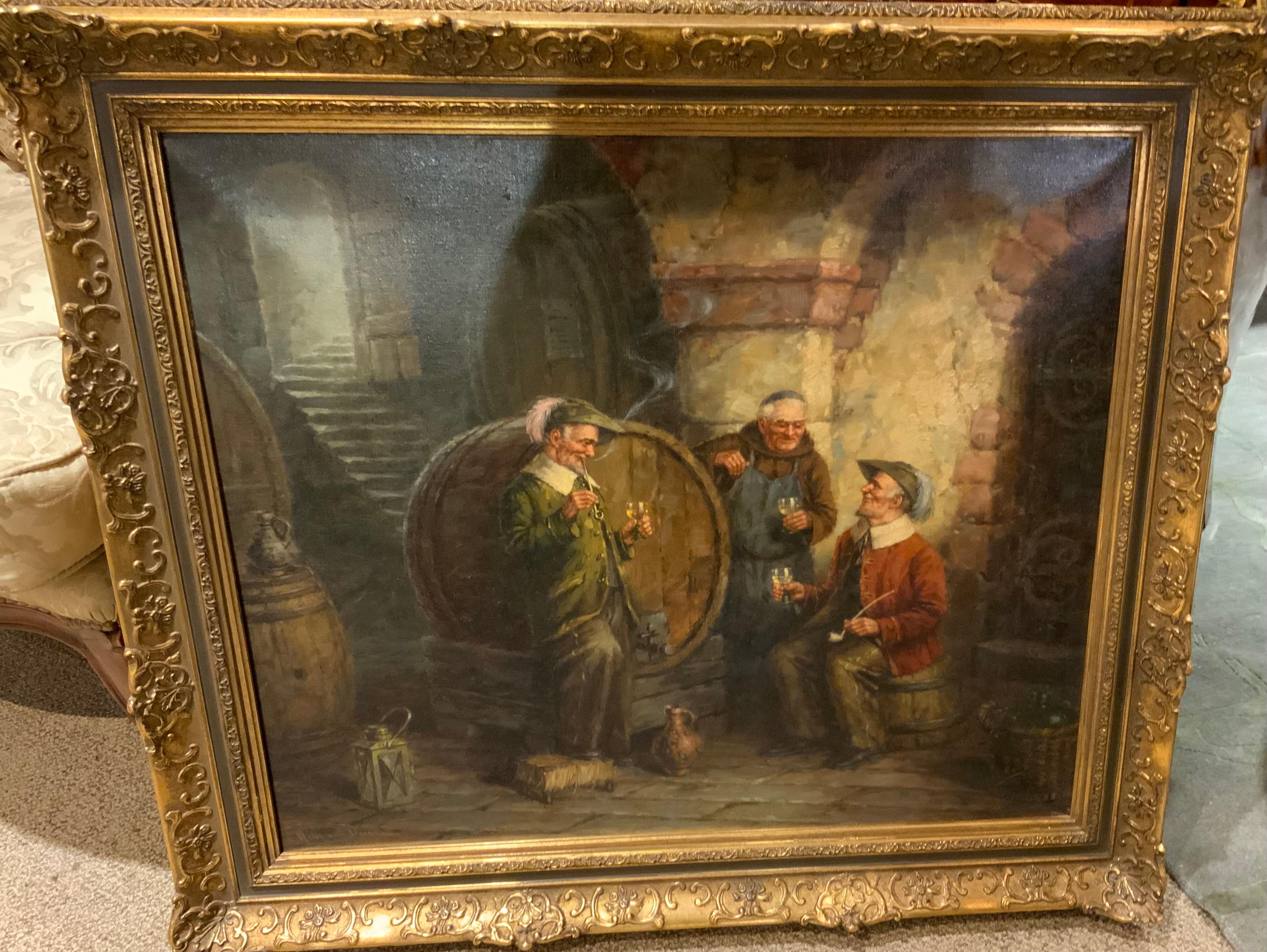 Oil painting of a tavern scene by Hein Van Doren For Sale 2