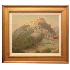 Oil Painting of  a Walled Hill Top European City