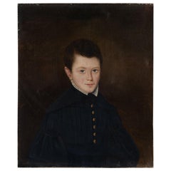 Antique Oil Painting of a Youth in a Blue Jacket