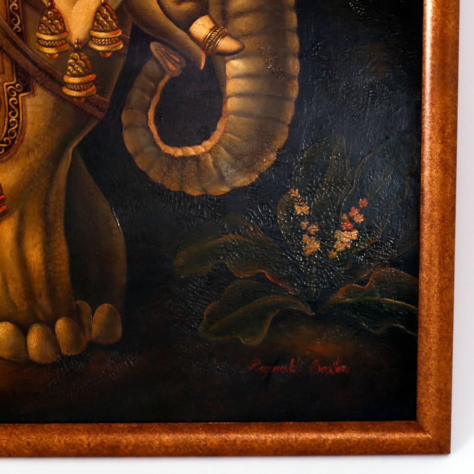 Folk Art Oil Painting of an Elephant