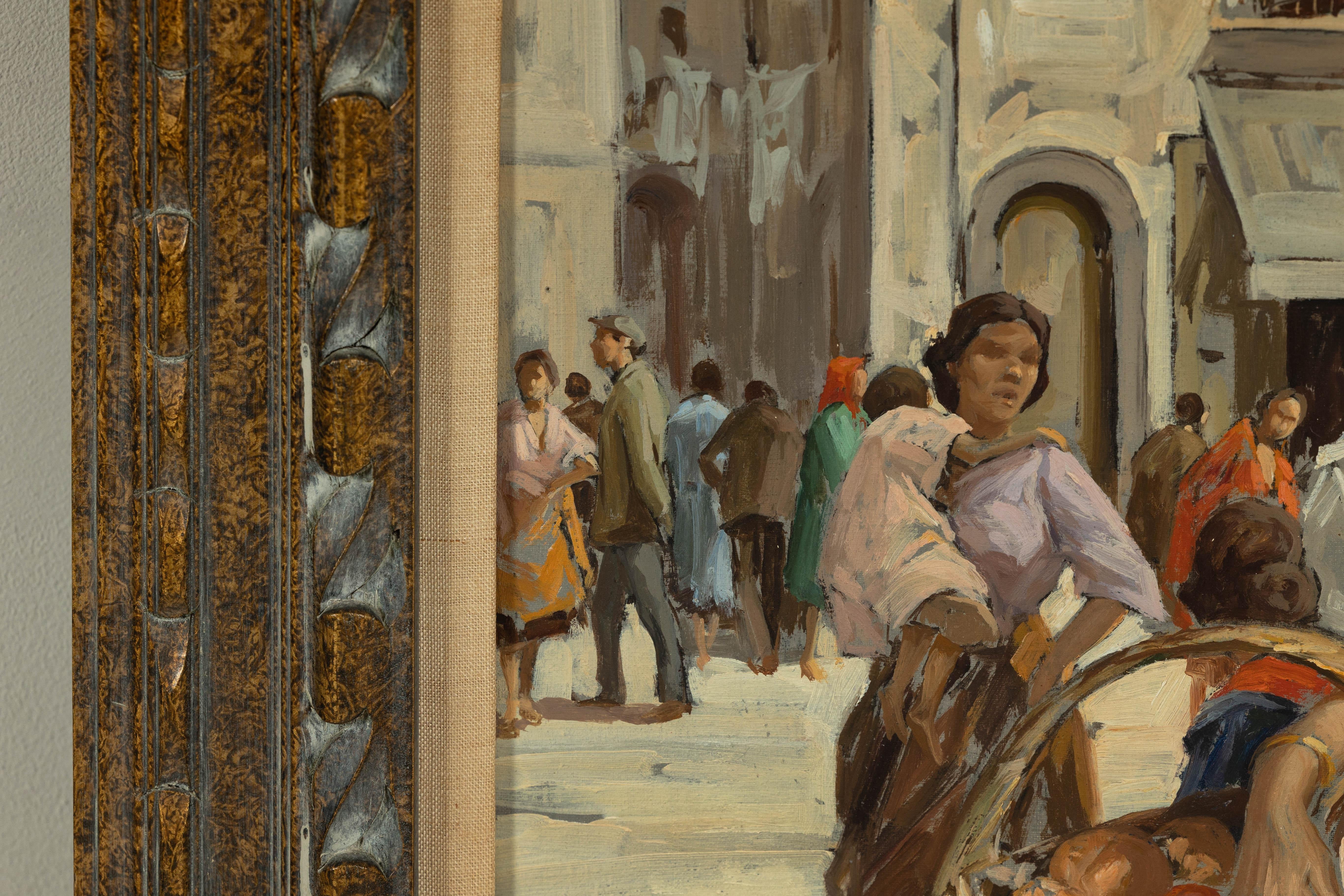 Peinture à l'huile d'une femme italienne dans une scène de marché signée G. Graziani en vente 5