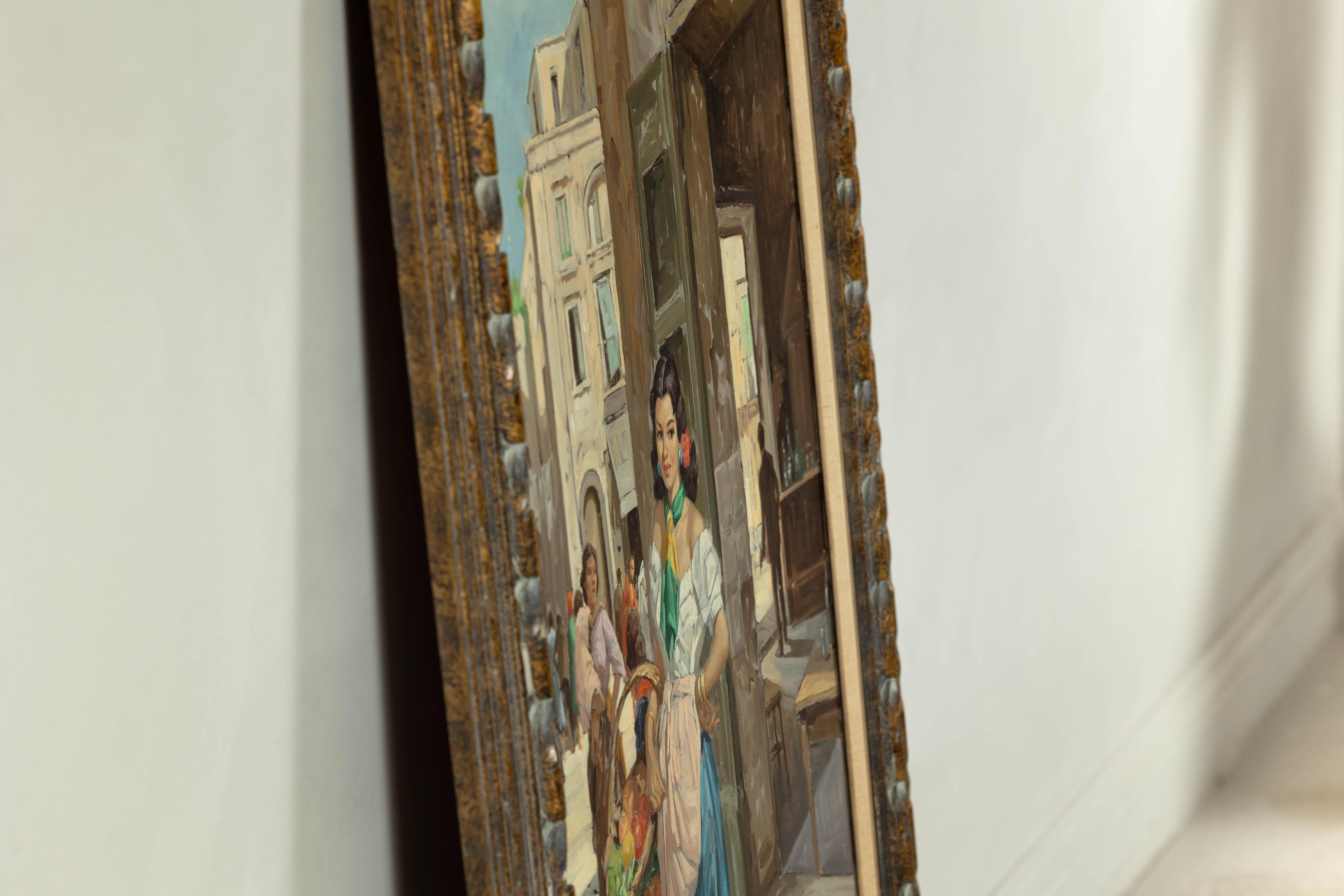 Peinture à l'huile d'une femme italienne dans une scène de marché signée G. Graziani en vente 8
