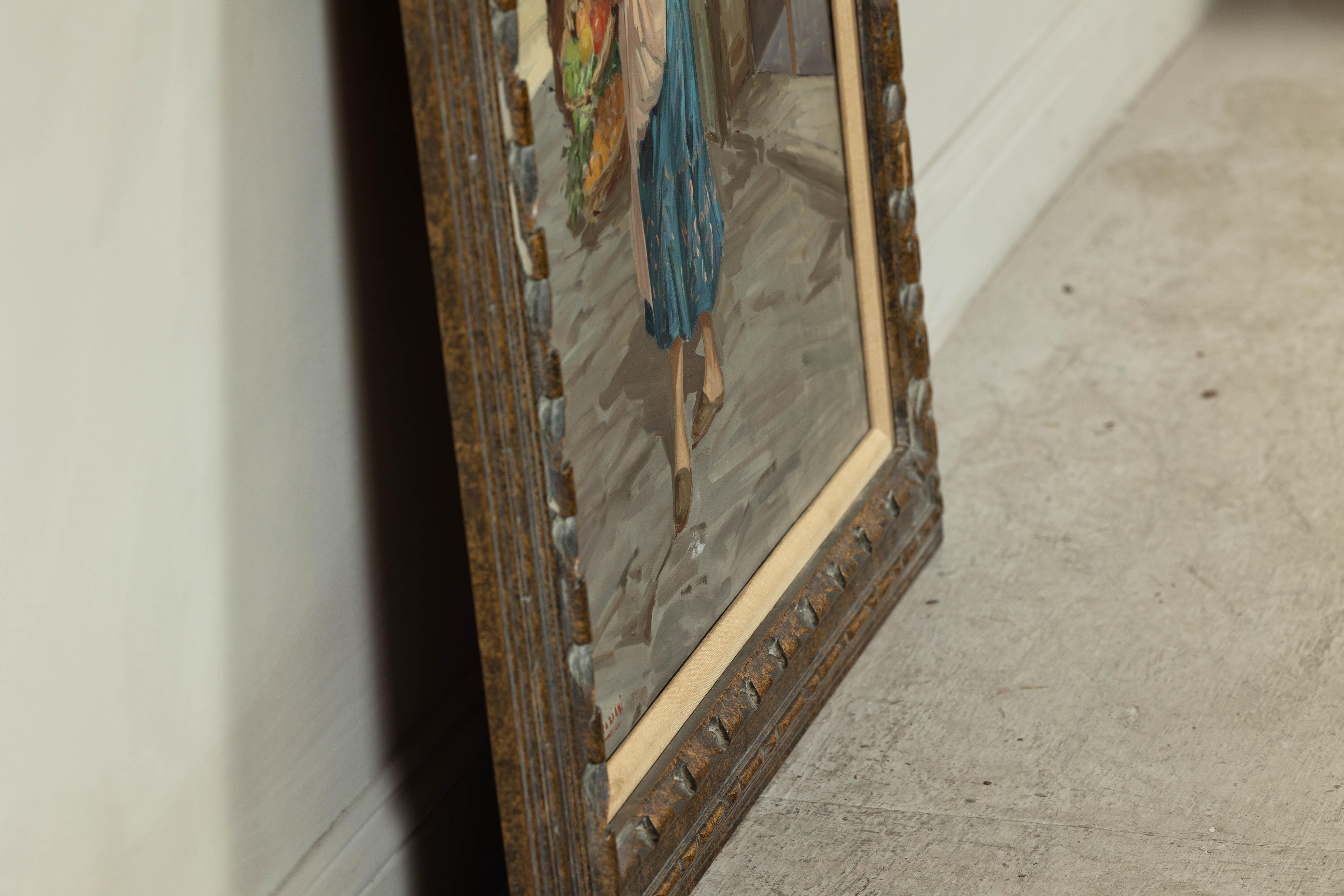 Peinture à l'huile d'une femme italienne dans une scène de marché signée G. Graziani en vente 9