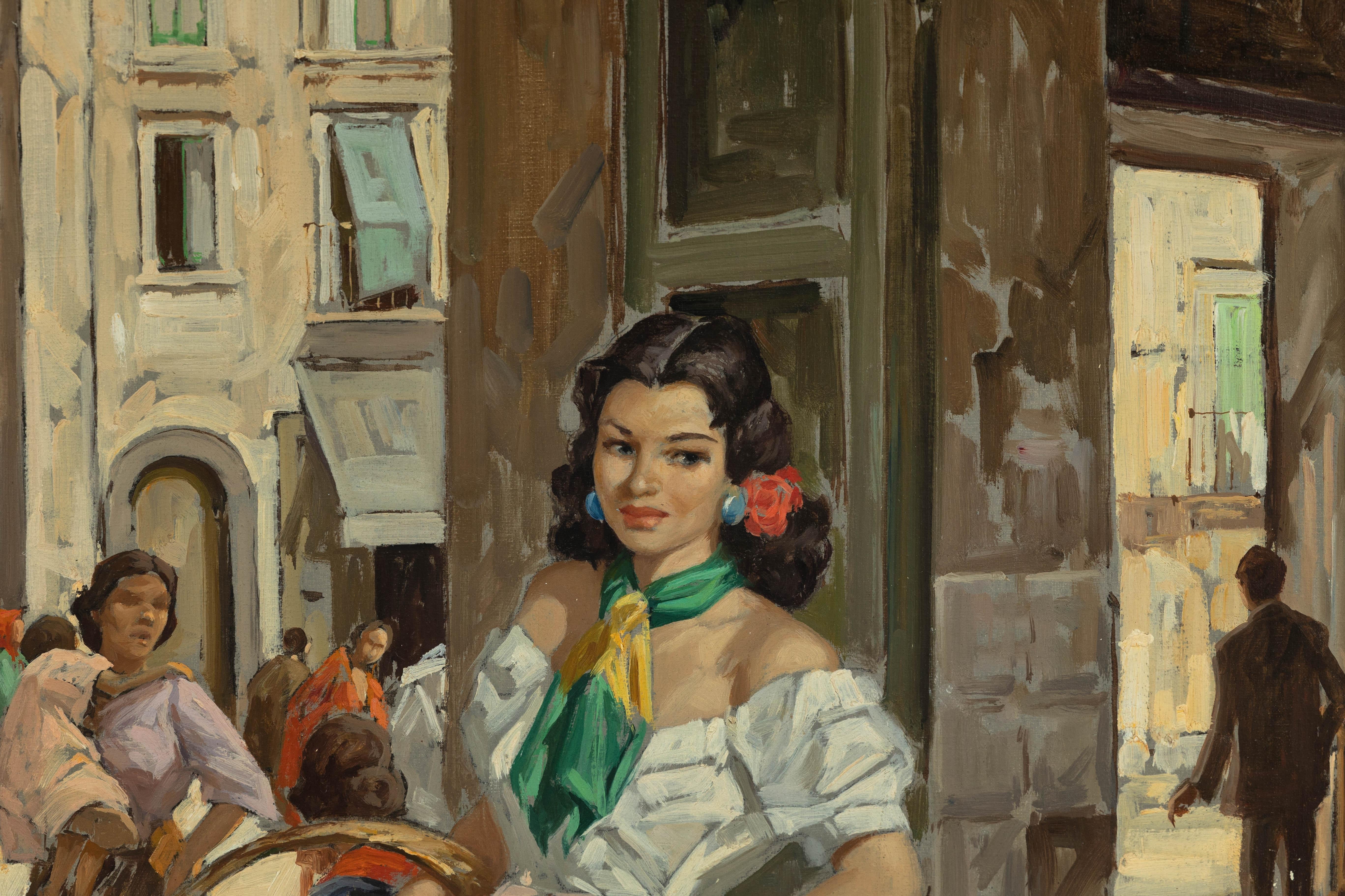 Peinture à l'huile d'une femme italienne dans une scène de marché signée G. Graziani en vente 2