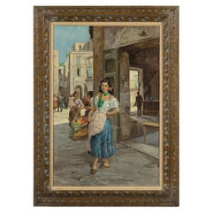Oil Painting of an Italian Woman in a Market Scene Signed G. Graziani
