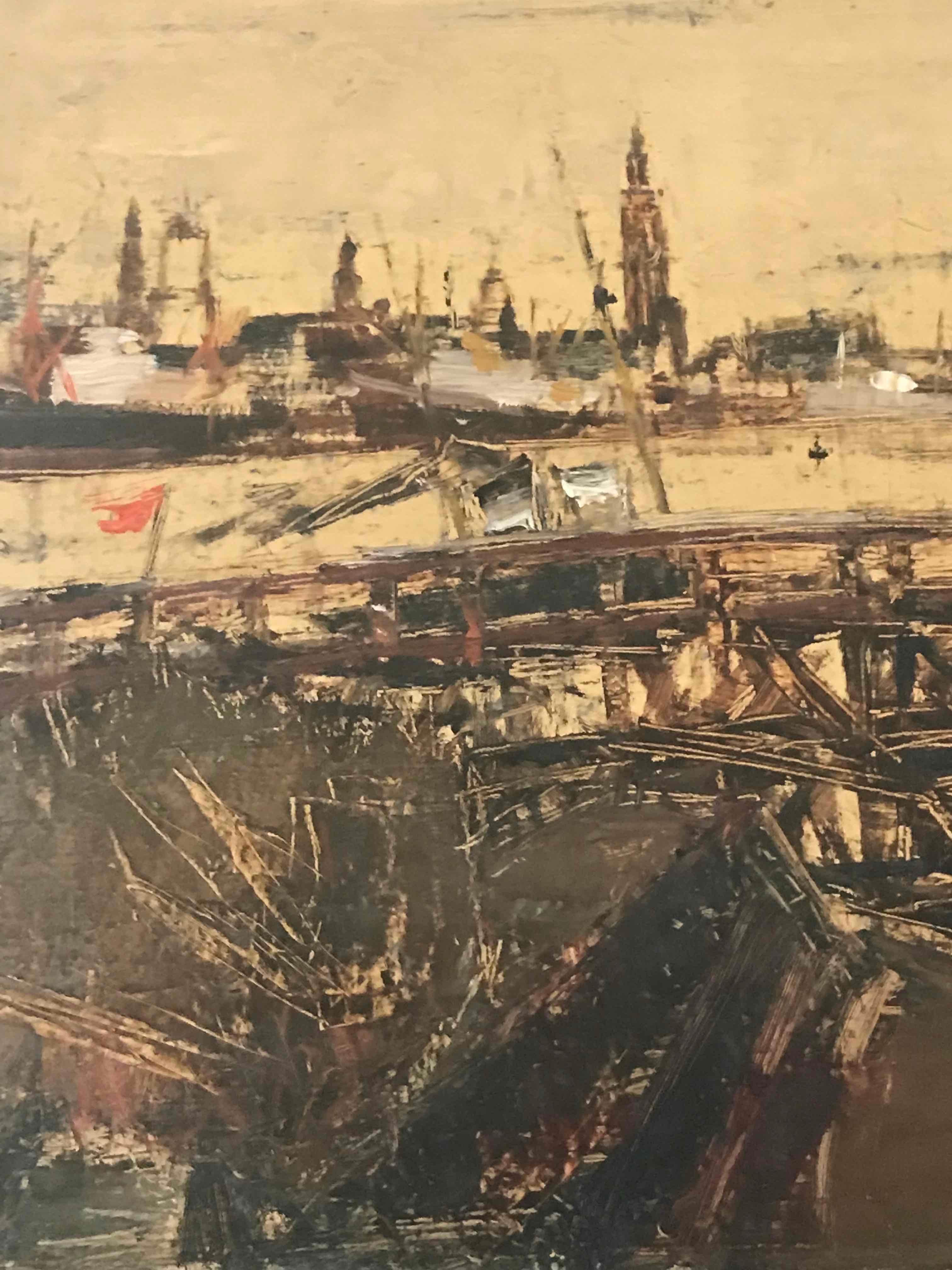 Oil Painting of Antwerp Circa 1900 In Good Condition In Los Angeles, CA