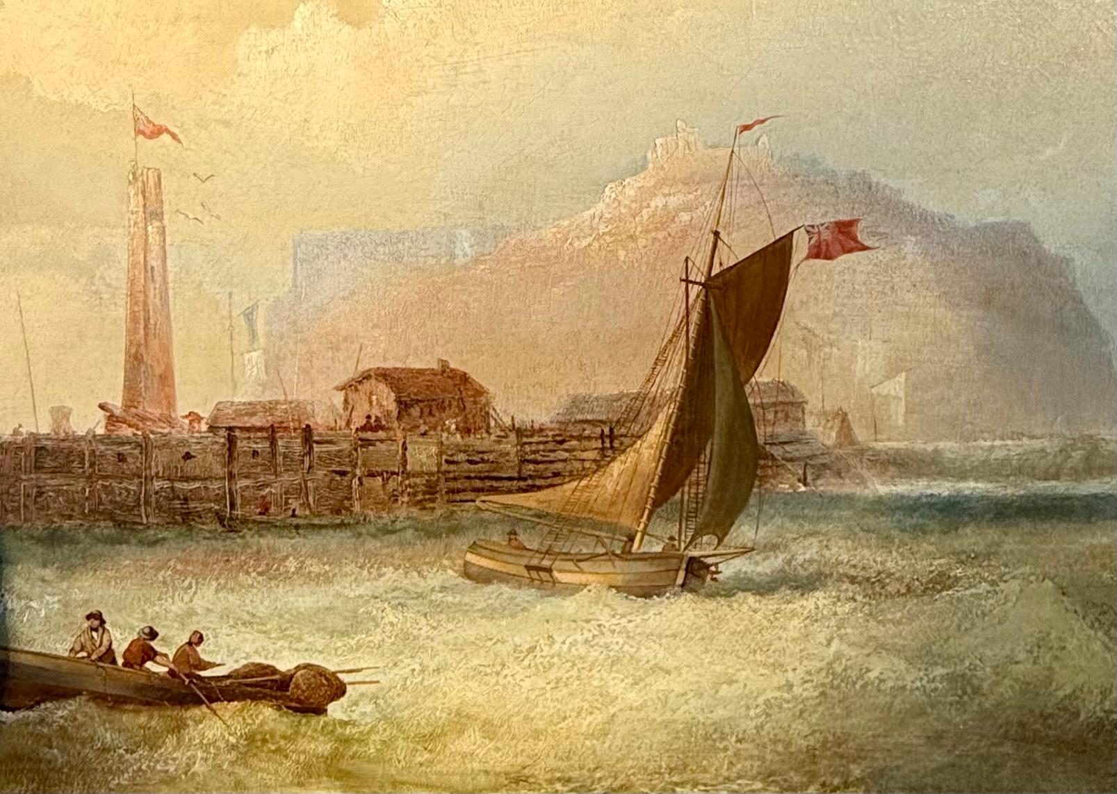 Pintura al óleo de barcos frente a la costa británica en mares animados Inglés en venta