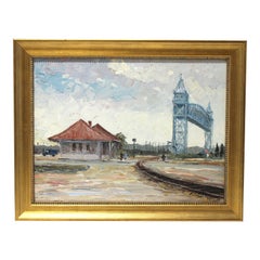 Vintage Oil Painting of Buzzards Bay Railroad Station Cape Cod 1974
