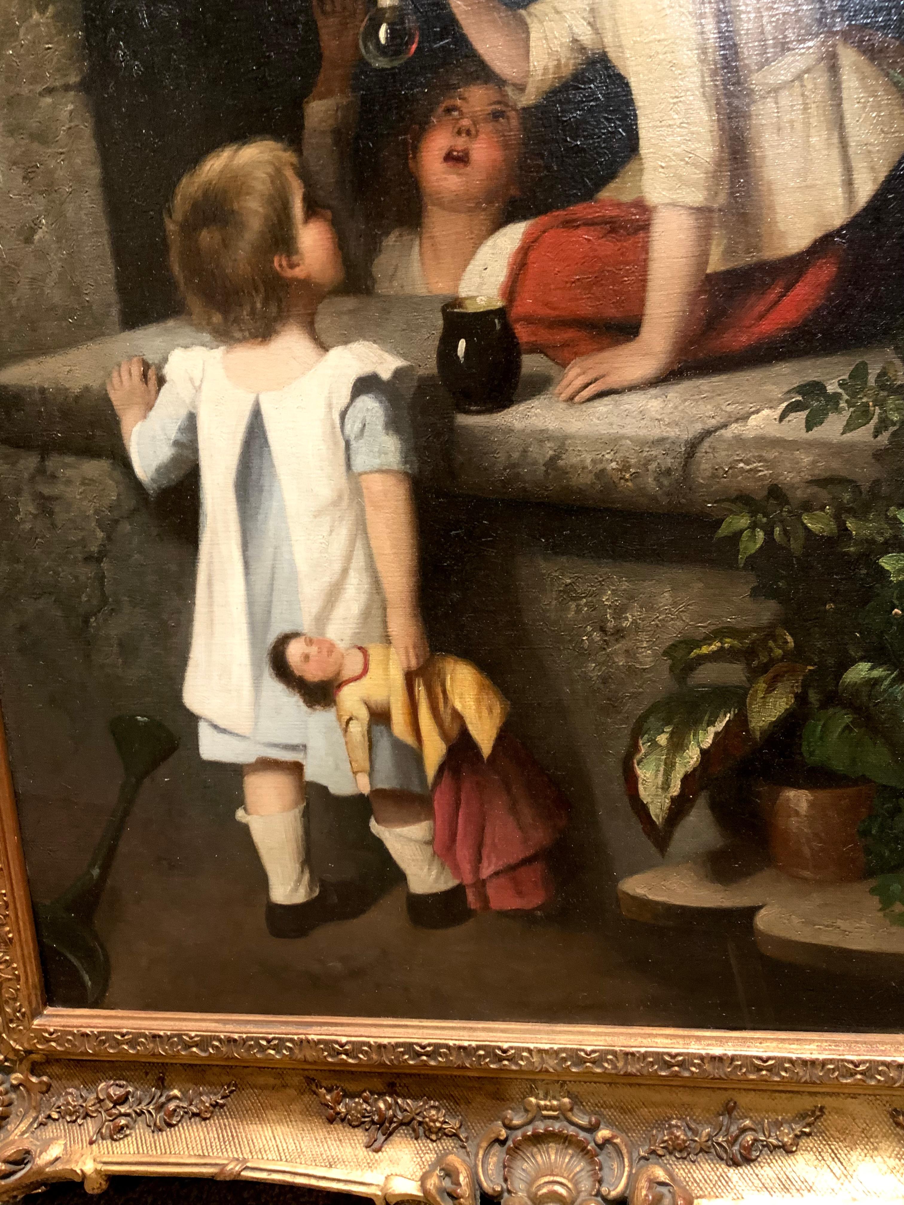 19th Century Oil painting of children, 19 th century by Rg Wagner For Sale