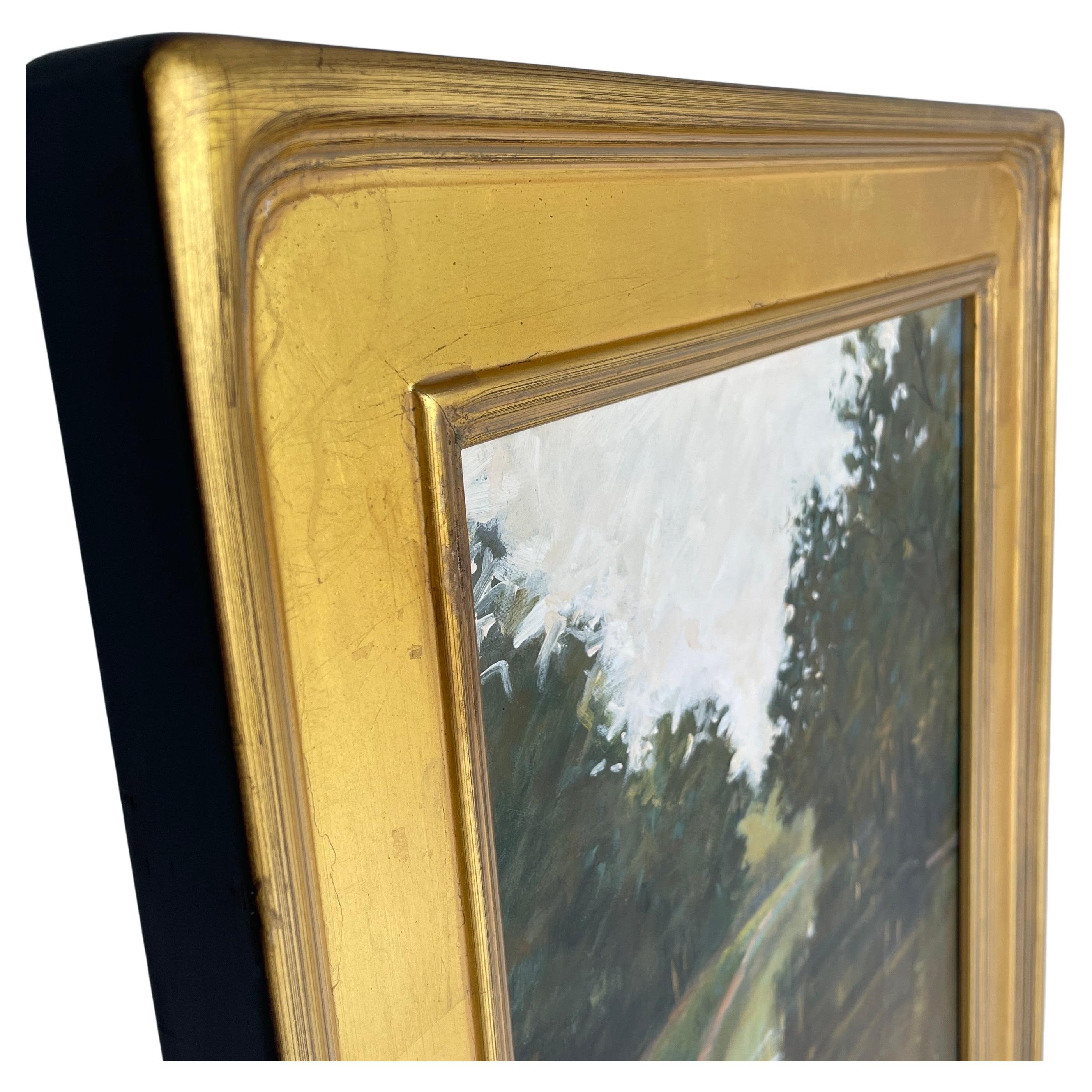 American Oil Painting of Delaware and Raritan Canal Landscape in Gilt Frame