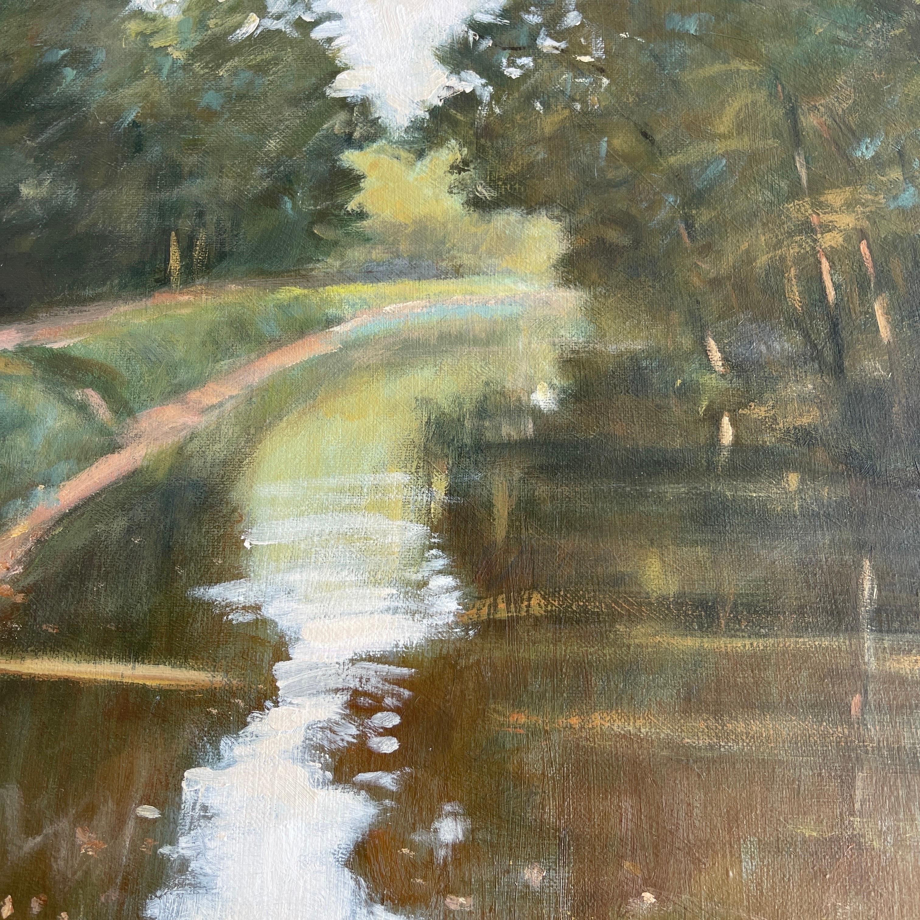 Oil Painting of Delaware and Raritan Canal Landscape in Gilt Frame 1