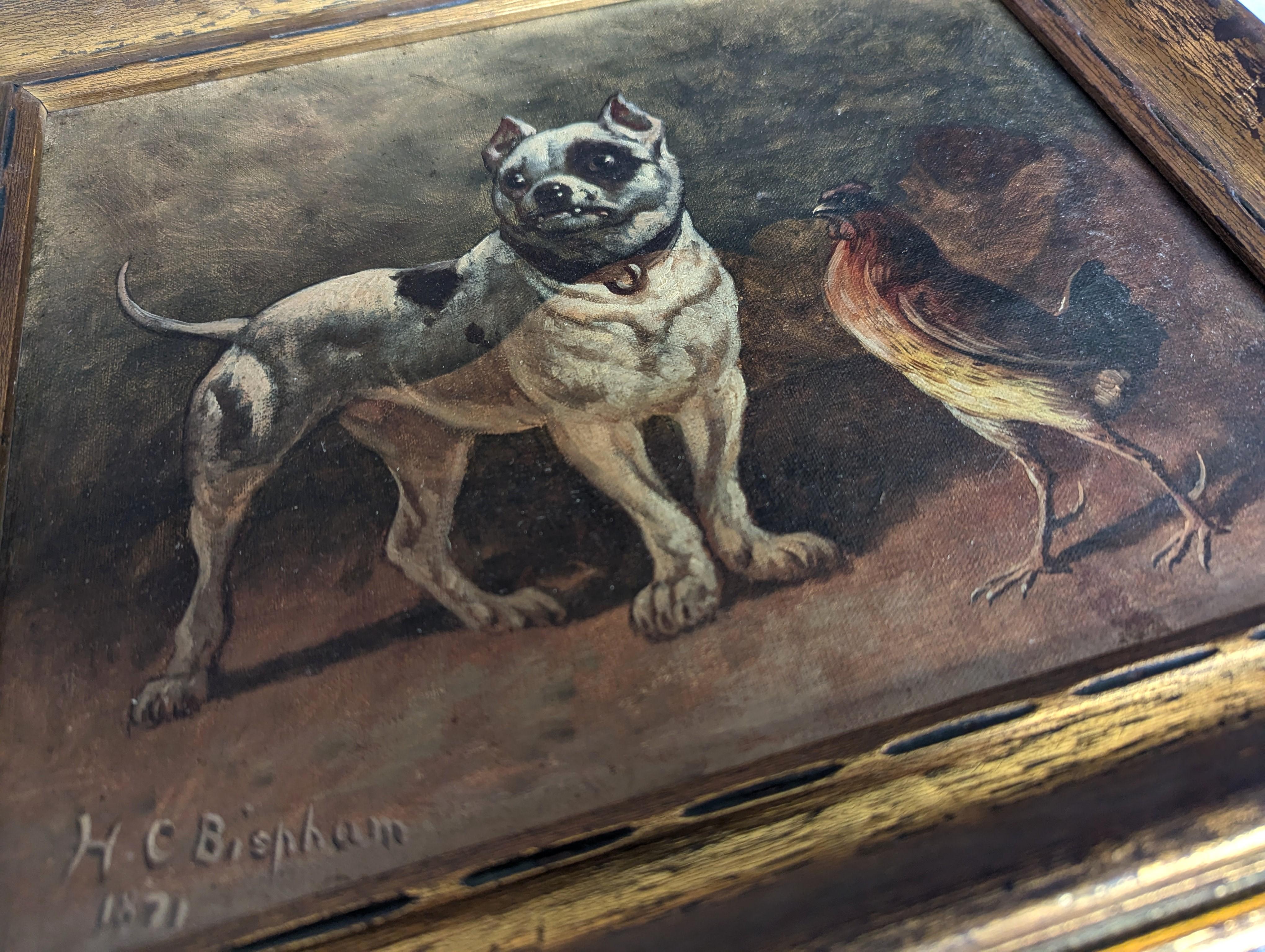 Other Oil Painting of Dog and Rooster by H.C. Bispham Henry Collins Bispham 1871 For Sale