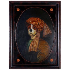 Peinture à l'huile d'un chien avec un turban