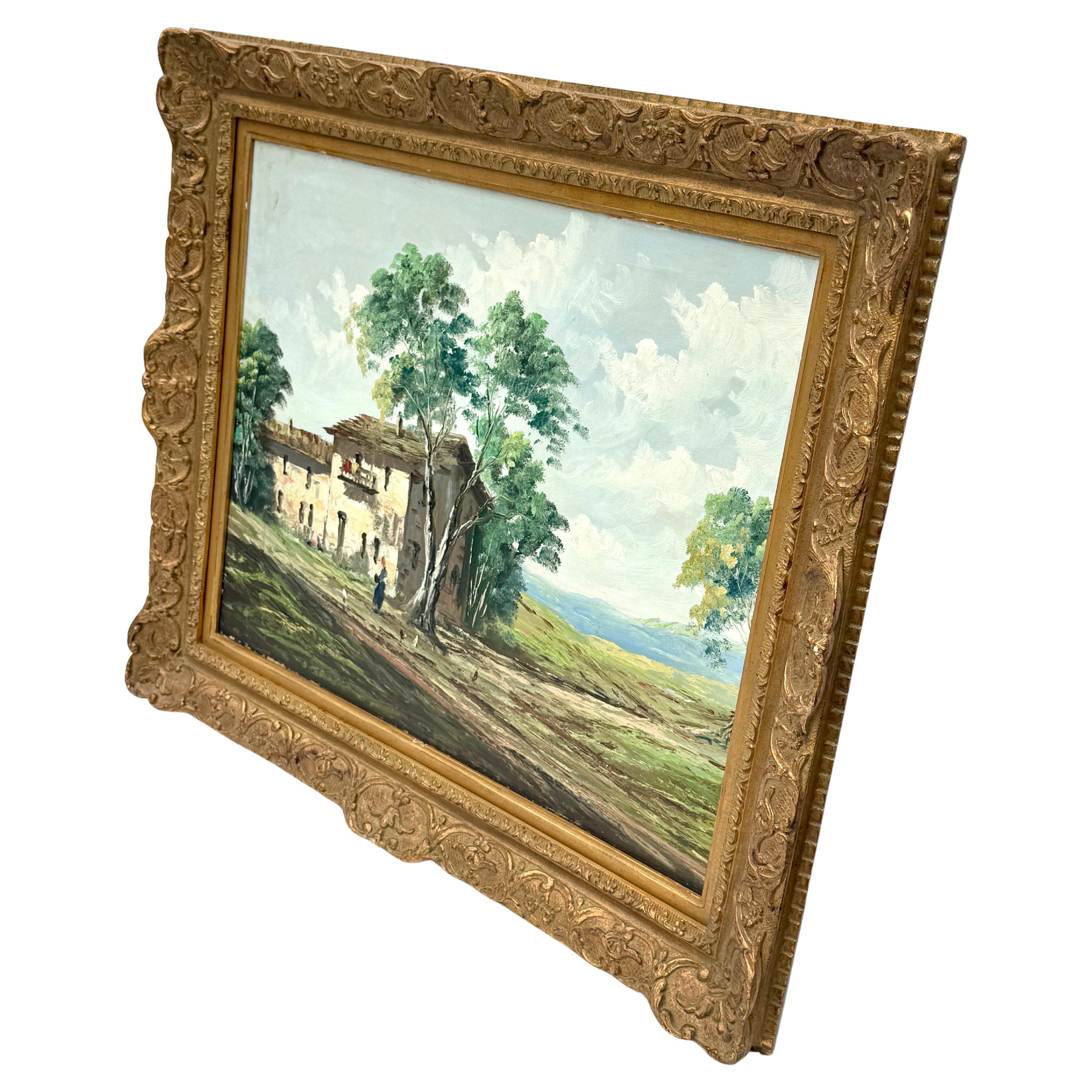 Mid-Century Modern Oil Painting of European Countryside Vienna, Mid 20th Century  For Sale