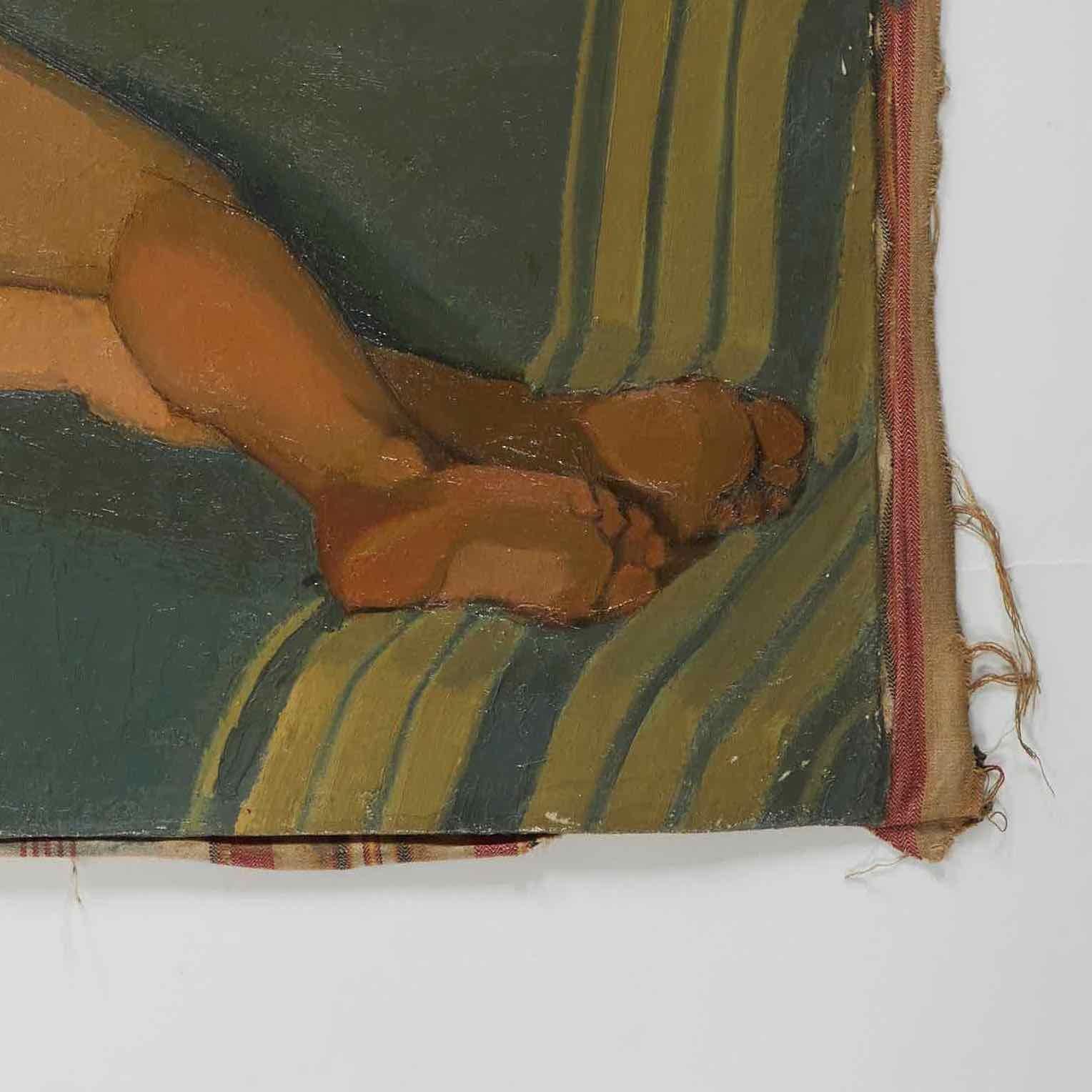 Edwardian Oil Painting of Female Nude Lying on Sofa by Artist B. Buchet