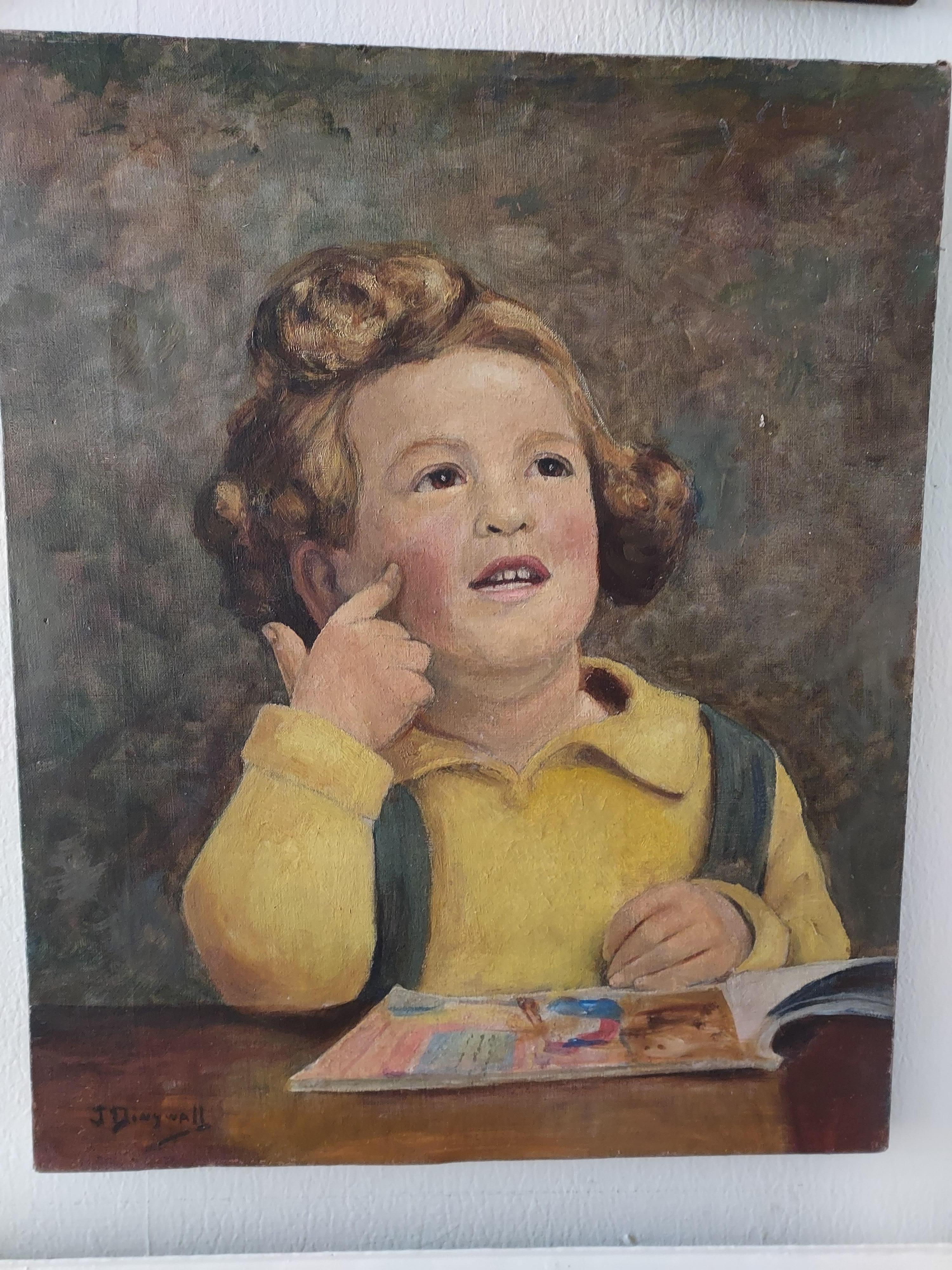 Hand-Painted Oil Painting of Girl For Sale