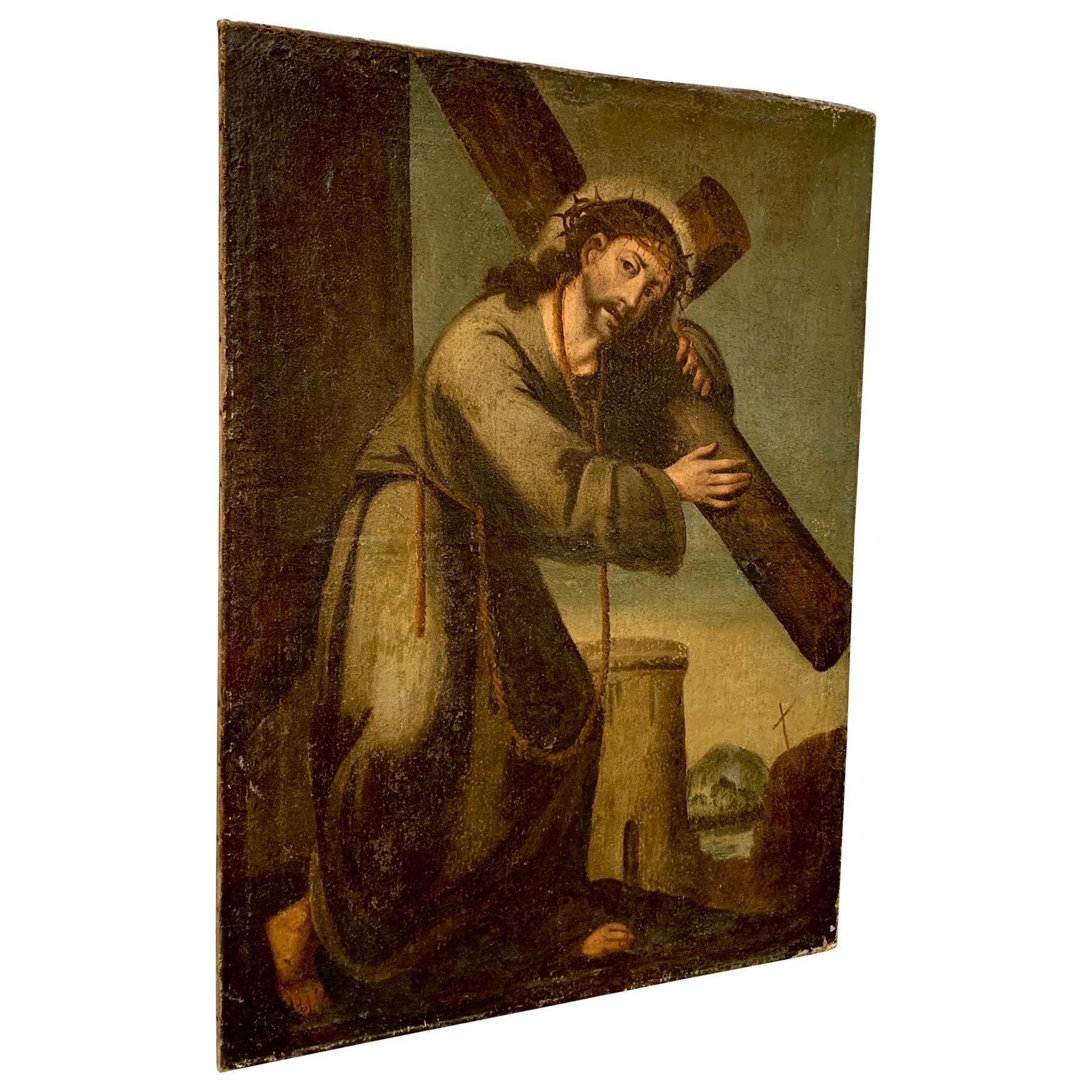 Pintura al óleo de Jesucristo llevando la cruz, Italia Principios del siglo XVIII Barroco en venta